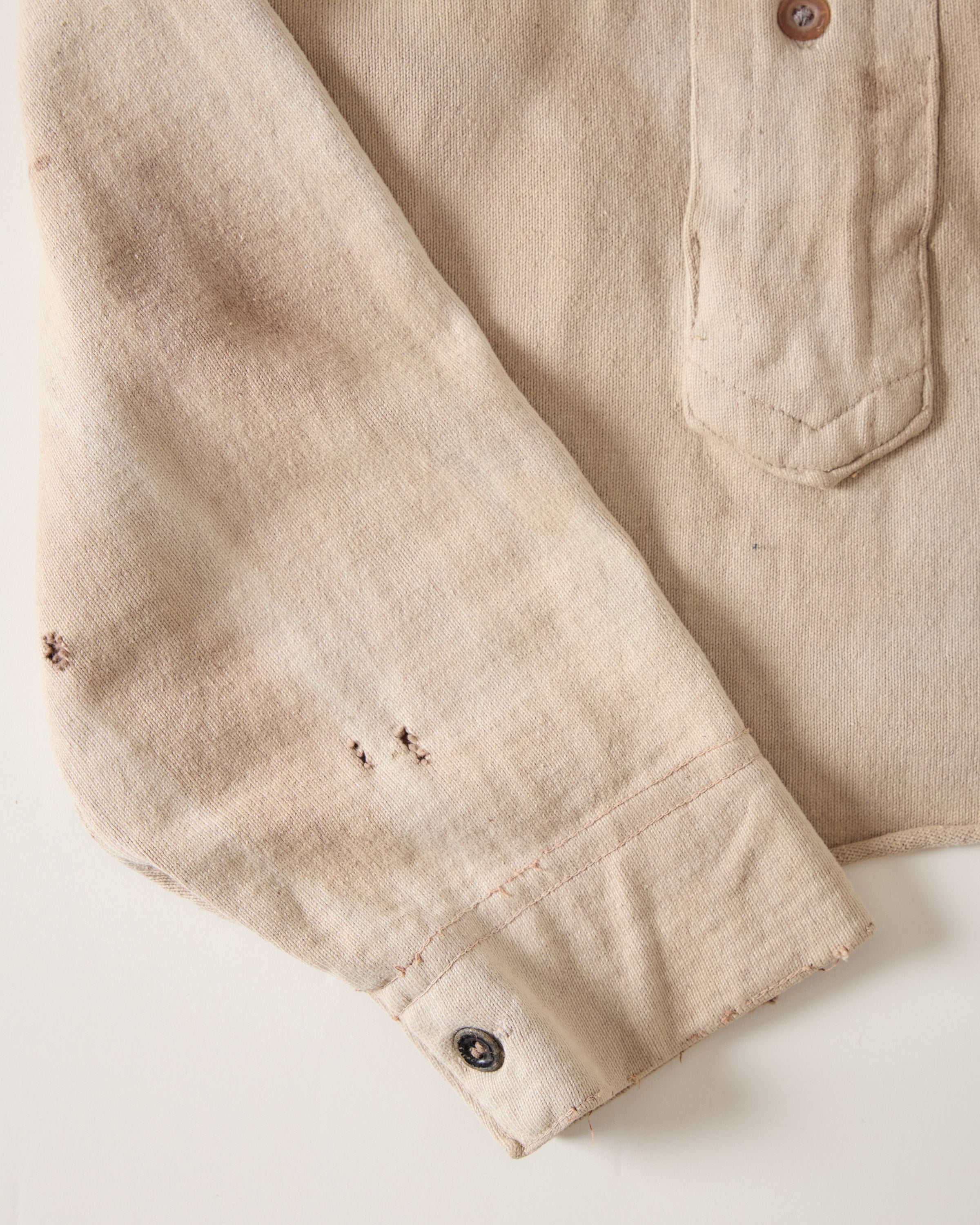 1890s Cropped Winter Work Shirt - Aged Eccru/Tan - S/M