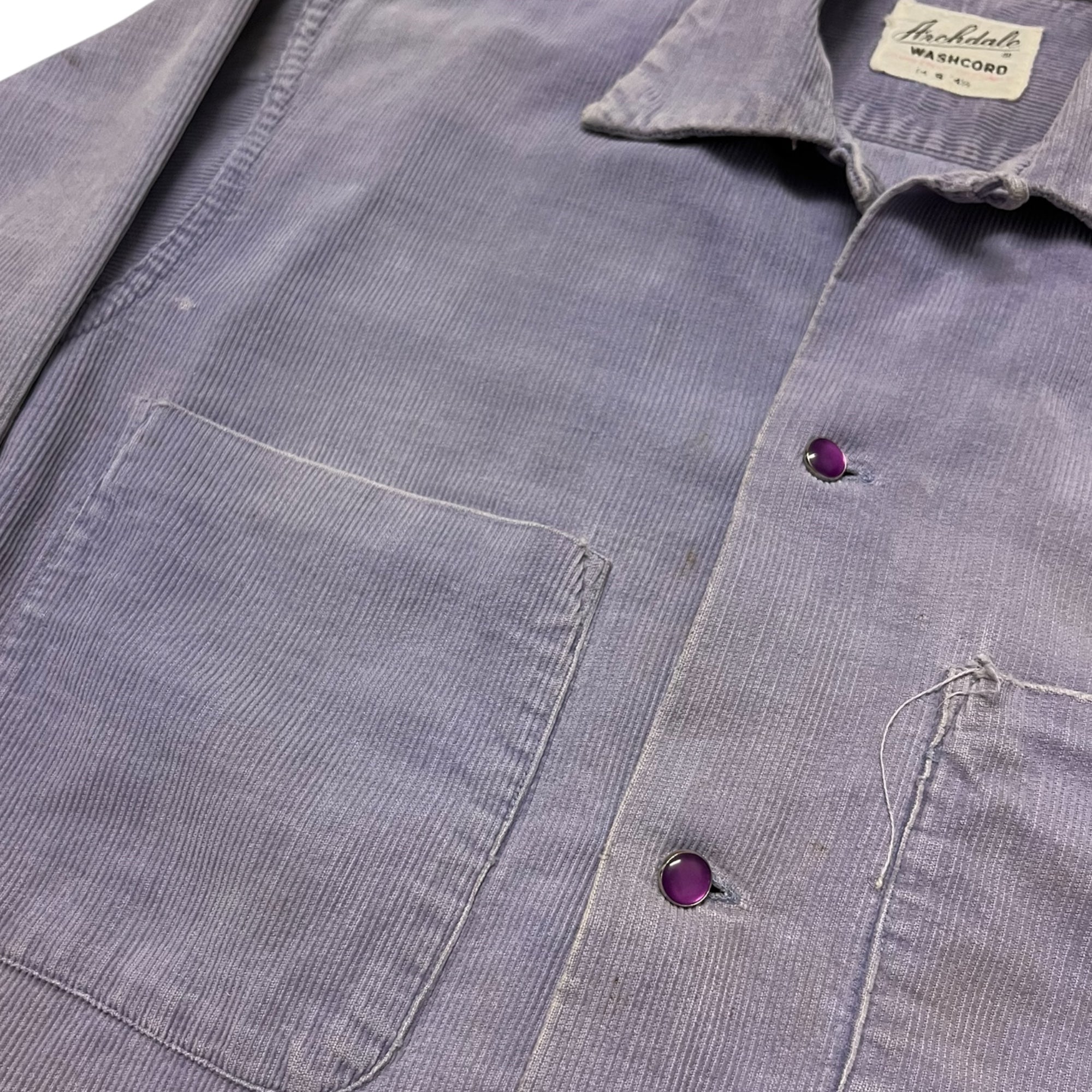 1950s Distressed ‘Archdale’ Corduroy Loop-Collar with Gem Buttons - Lavender - S
