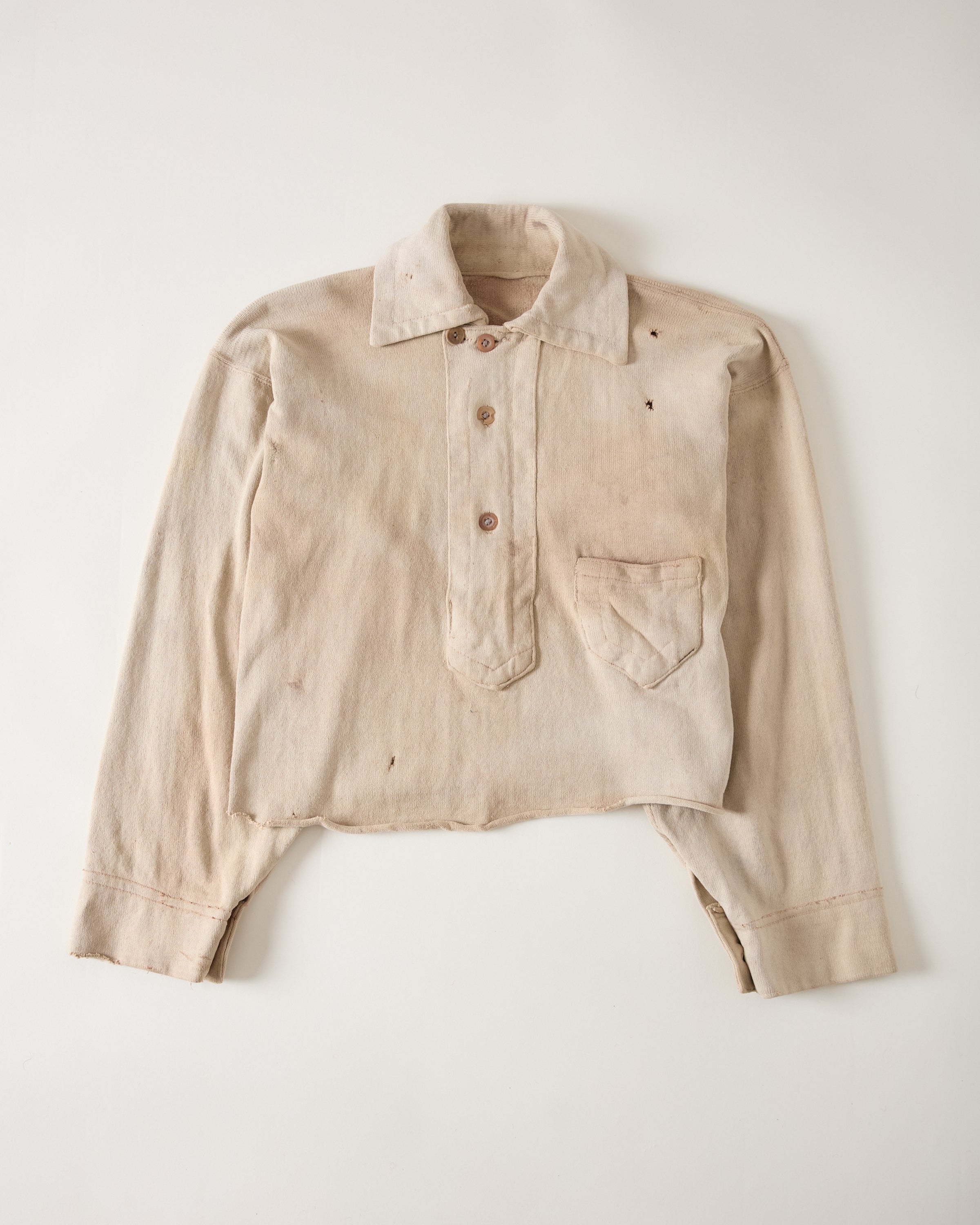 1890s Cropped Winter Work Shirt - Aged Eccru/Tan - S/M