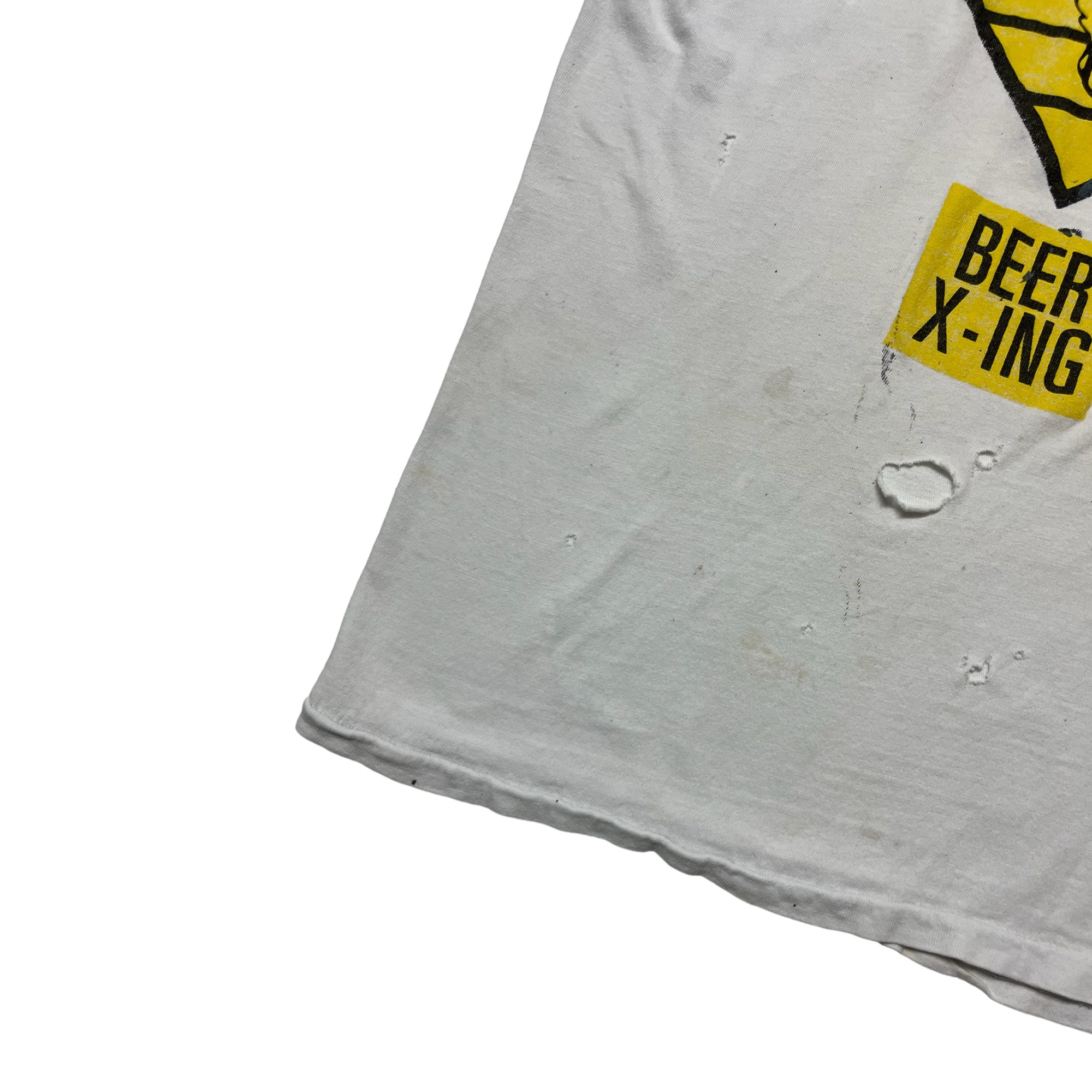 ‘70s Distressed ‘Beer X-ing’ T-Shirt - White - M/L