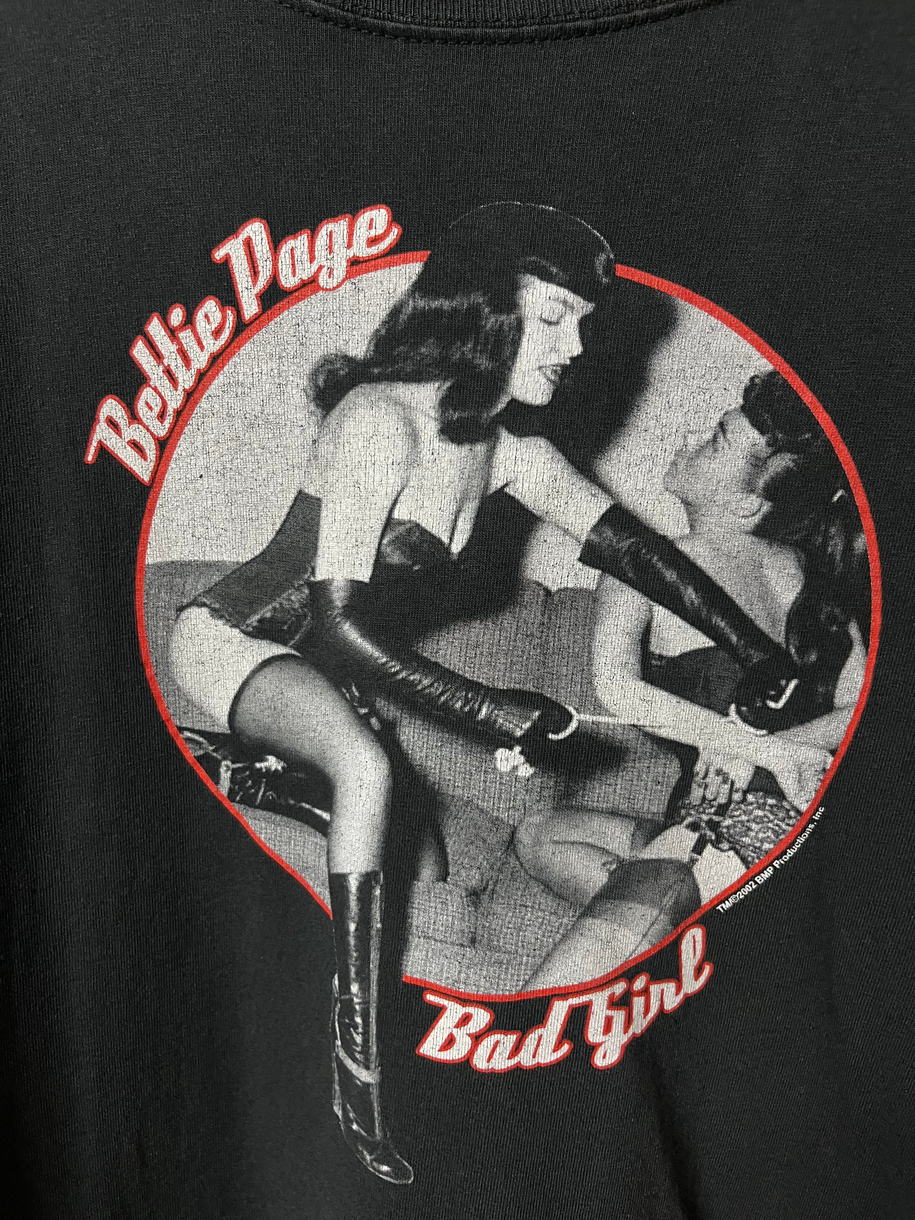 2002 Bettie Page ‘Bad Girl’ Distressed Graphic T-Shirt - Faded Black - L