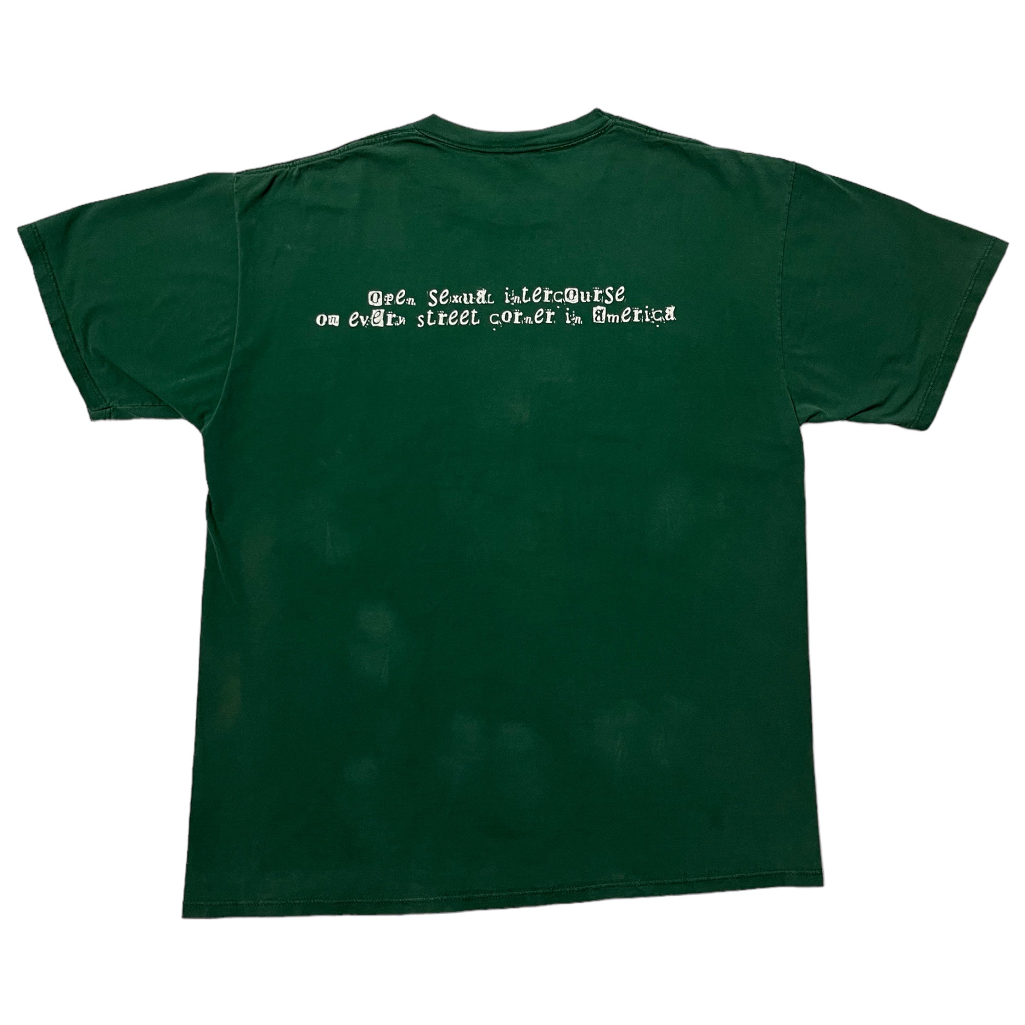 Distressed Late 90s Dink ‘Open Sexual Intercourse’ Band T-Shirt - Forest Green - XL
