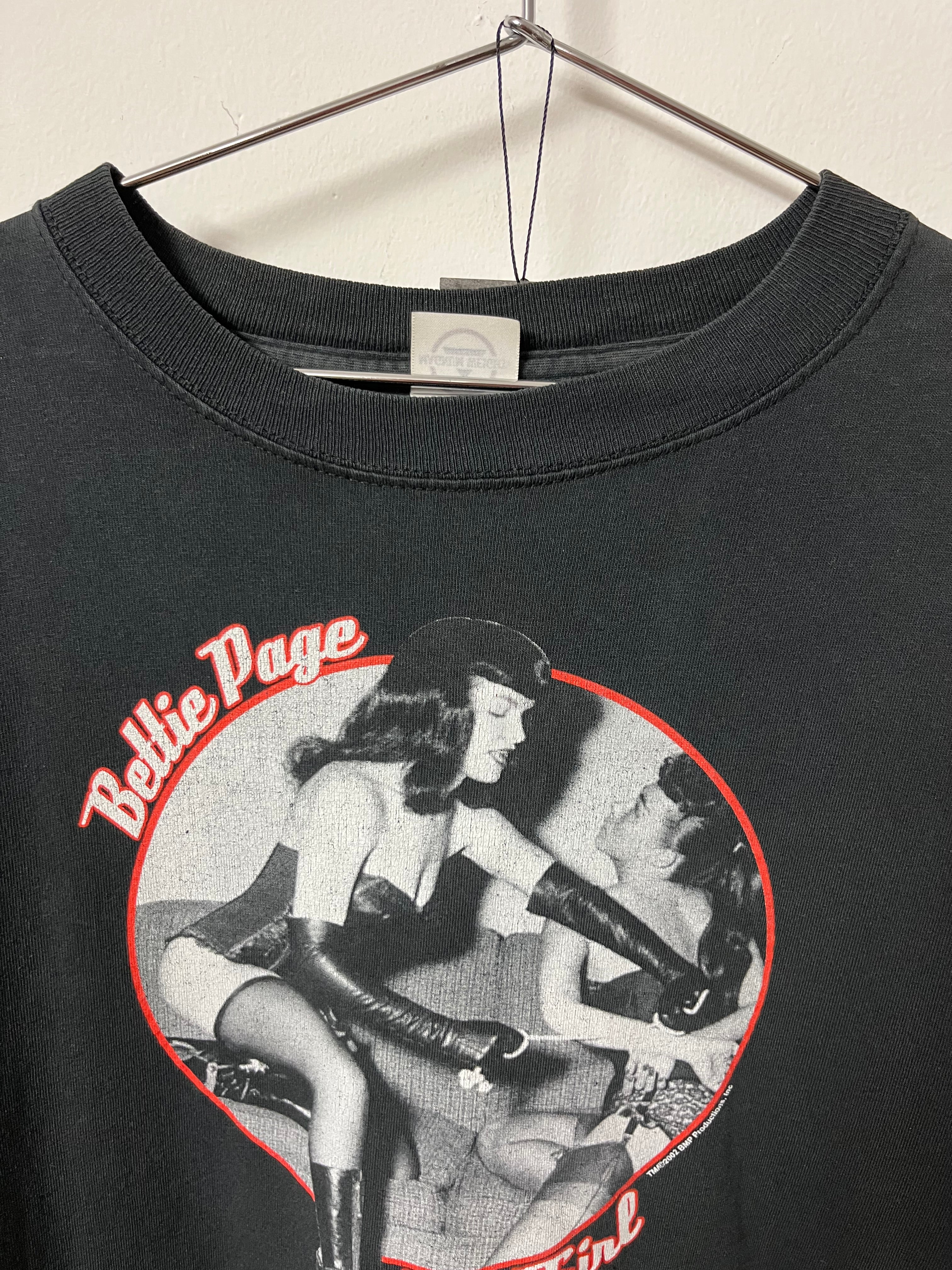 2002 Bettie Page ‘Bad Girl’ Distressed Graphic T-Shirt - Faded Black - L