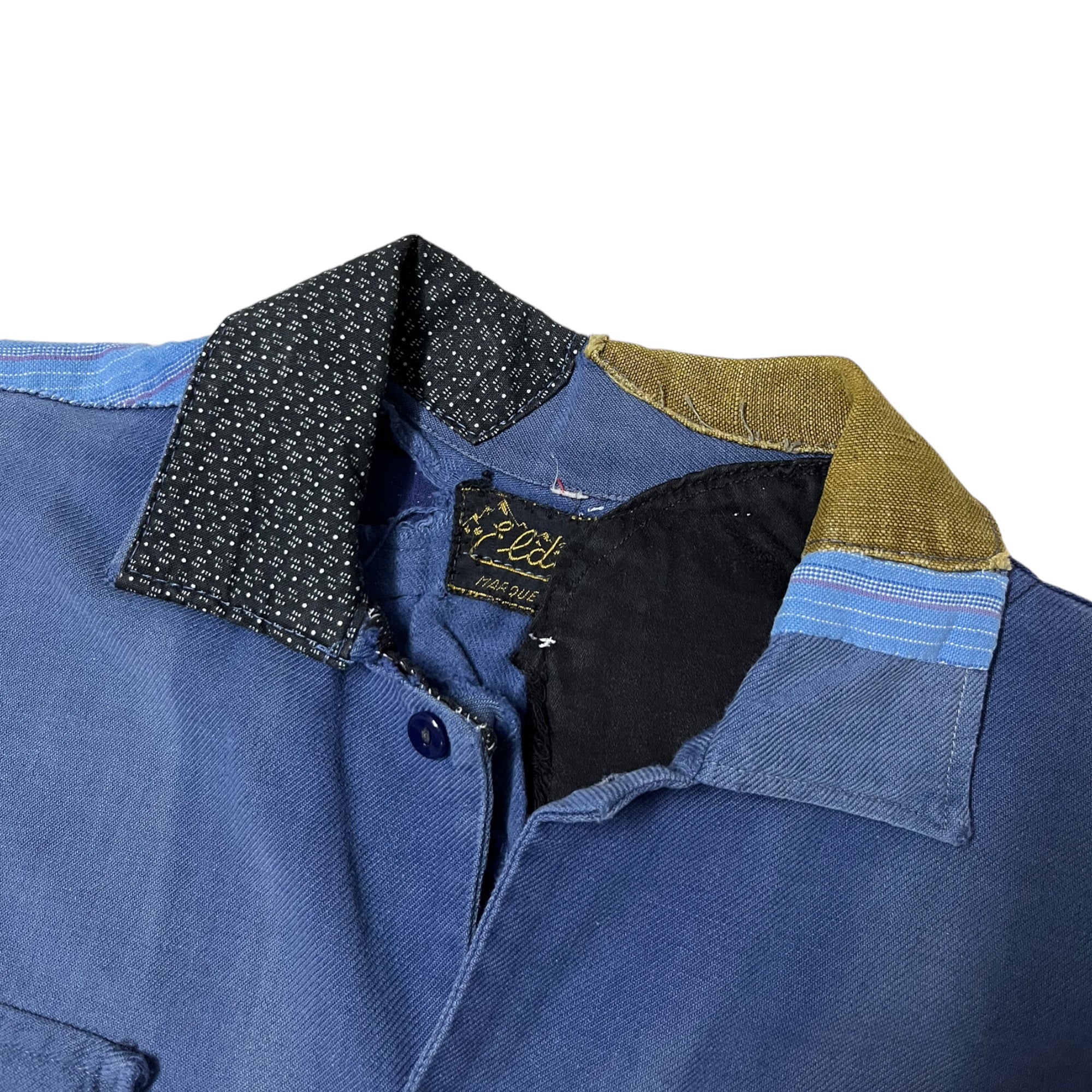 1930s/40s Repaired & Patched French Work Shirt/Smock Shirt - Faded Blue - L