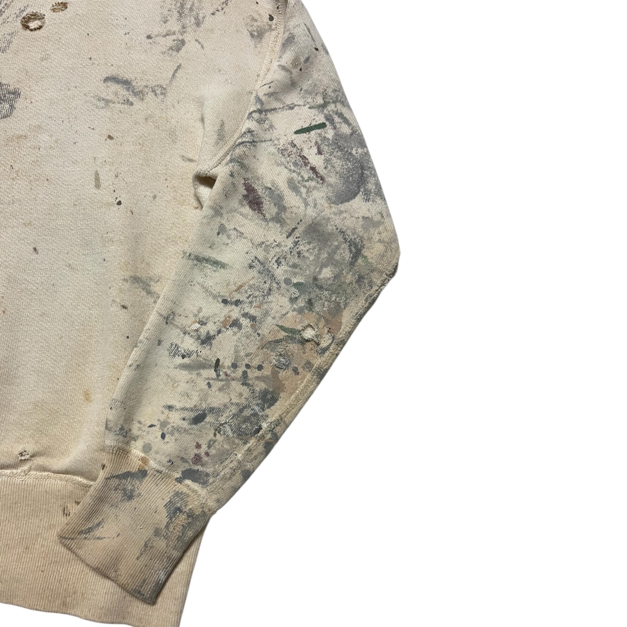 1950s Single-V Painter Distressed Crewneck Sweatshirt - Aged White - S
