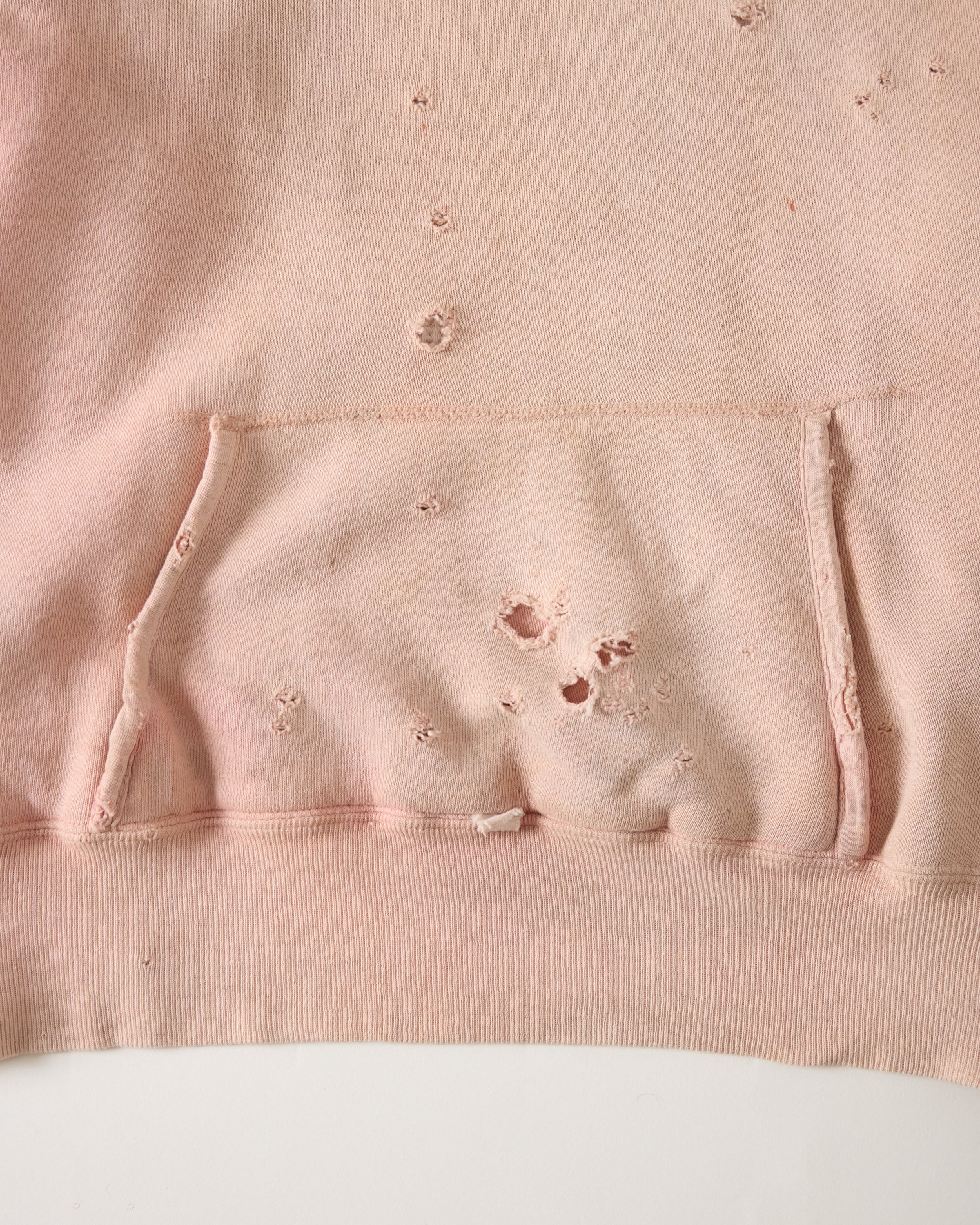 1960s Distressed & Repaired Thermal-Lined Double-Face Hoodie - Faded Pink - M/L