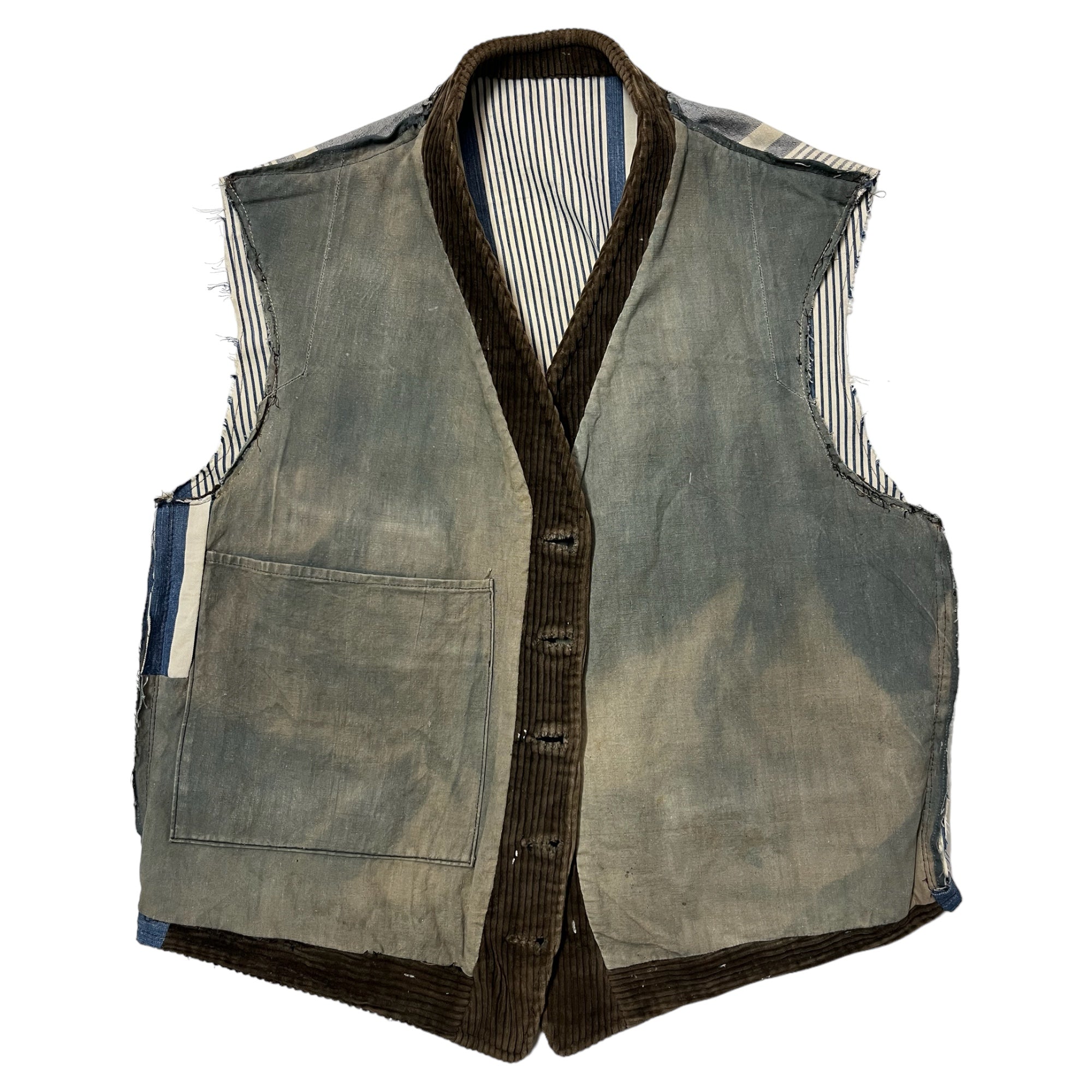 1920s/30s French Corduroy Vest with Replaced ‘Napkin’ Back - Coffee Brown - S
