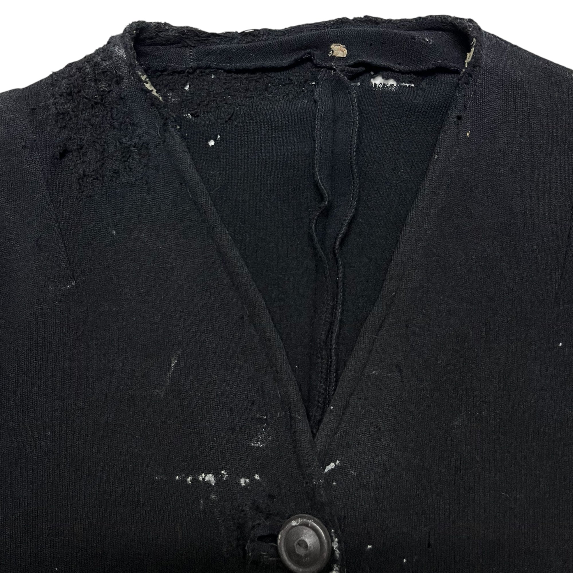 1930s French Wool Cardigan with Unusual Pockets & Repairs - Black/Faded Black - S