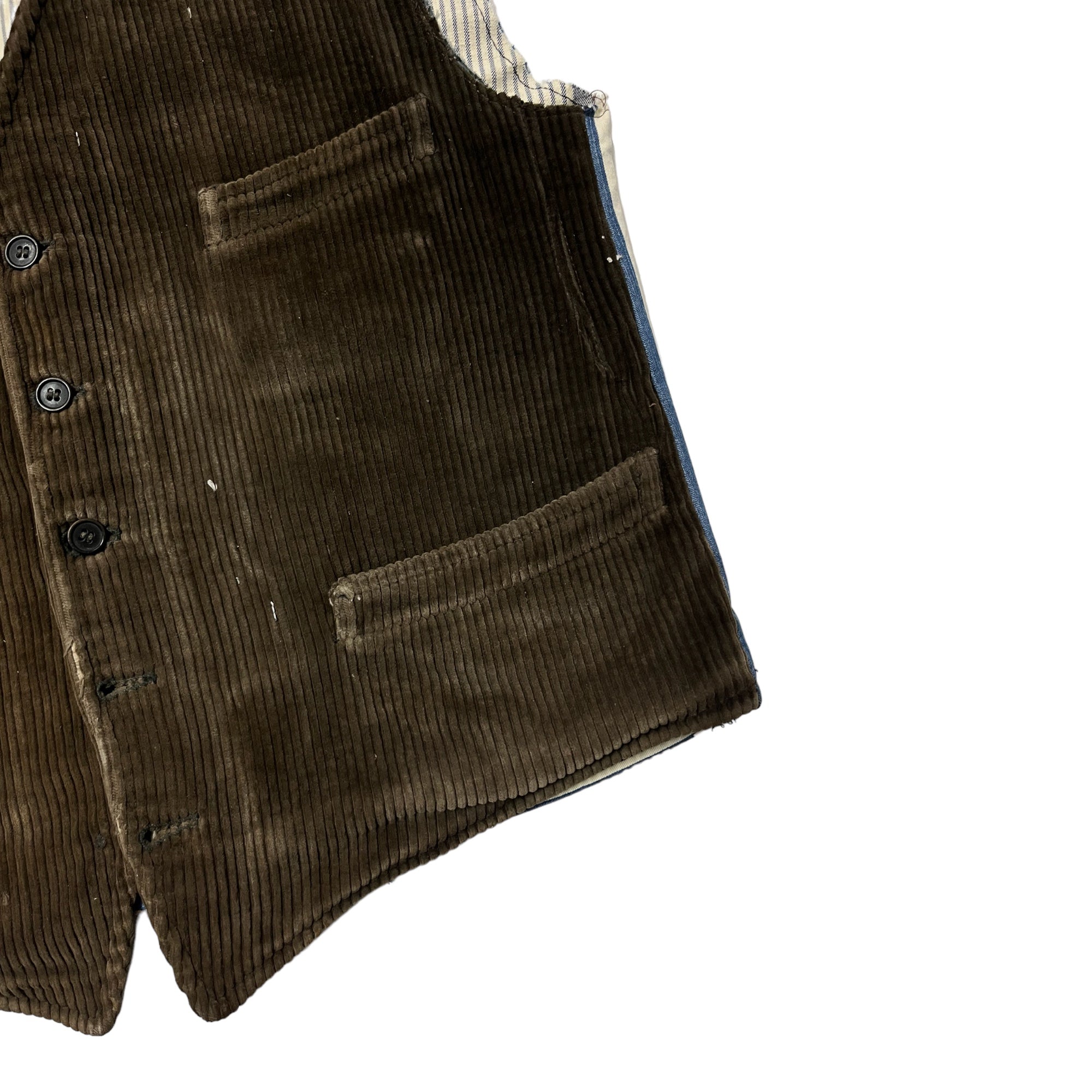 1920s/30s French Corduroy Vest with Replaced ‘Napkin’ Back - Coffee Brown - S