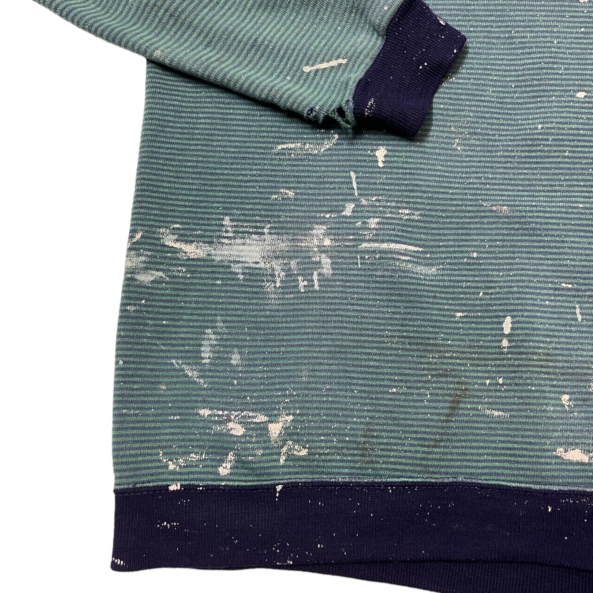 1970s Distressed Painter Raglan Striped Sweatshirt - Green/Navy - M