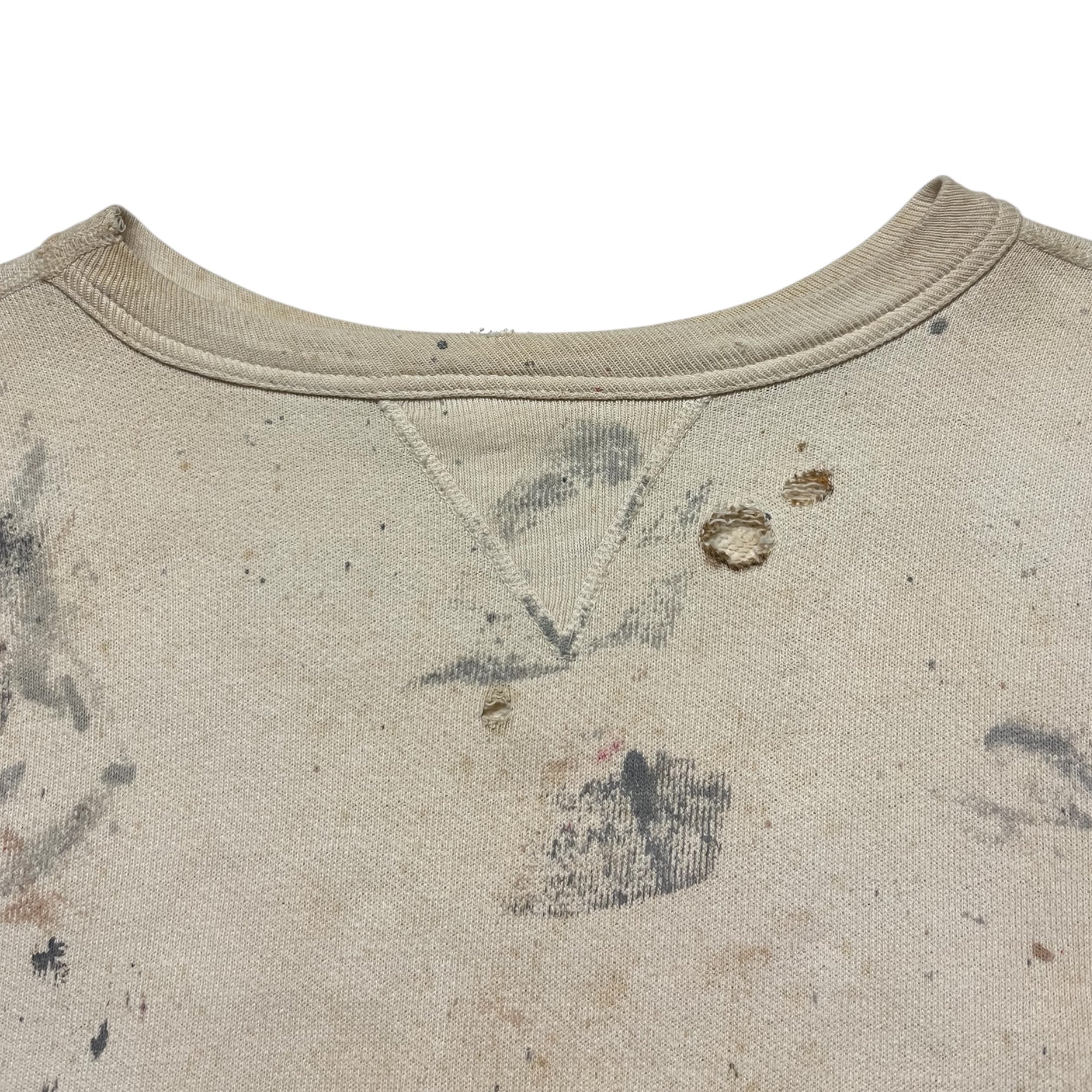 1950s Single-V Painter Distressed Crewneck Sweatshirt - Aged White - S