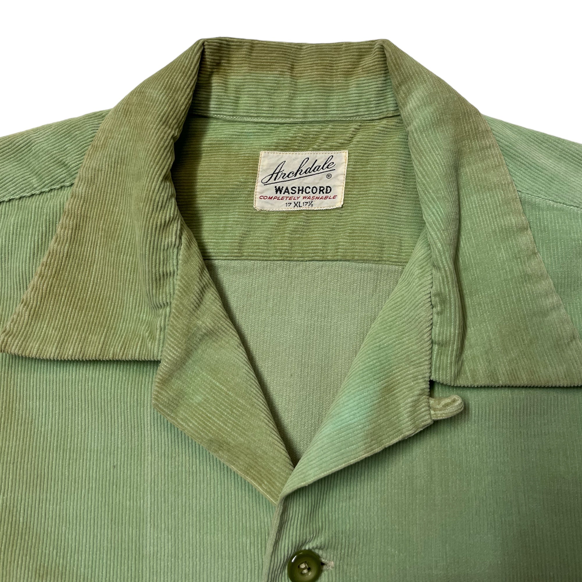 1950s Loop Collar Corduroy Distressed/Stained Shirt - Sea Foam Green - L/XL