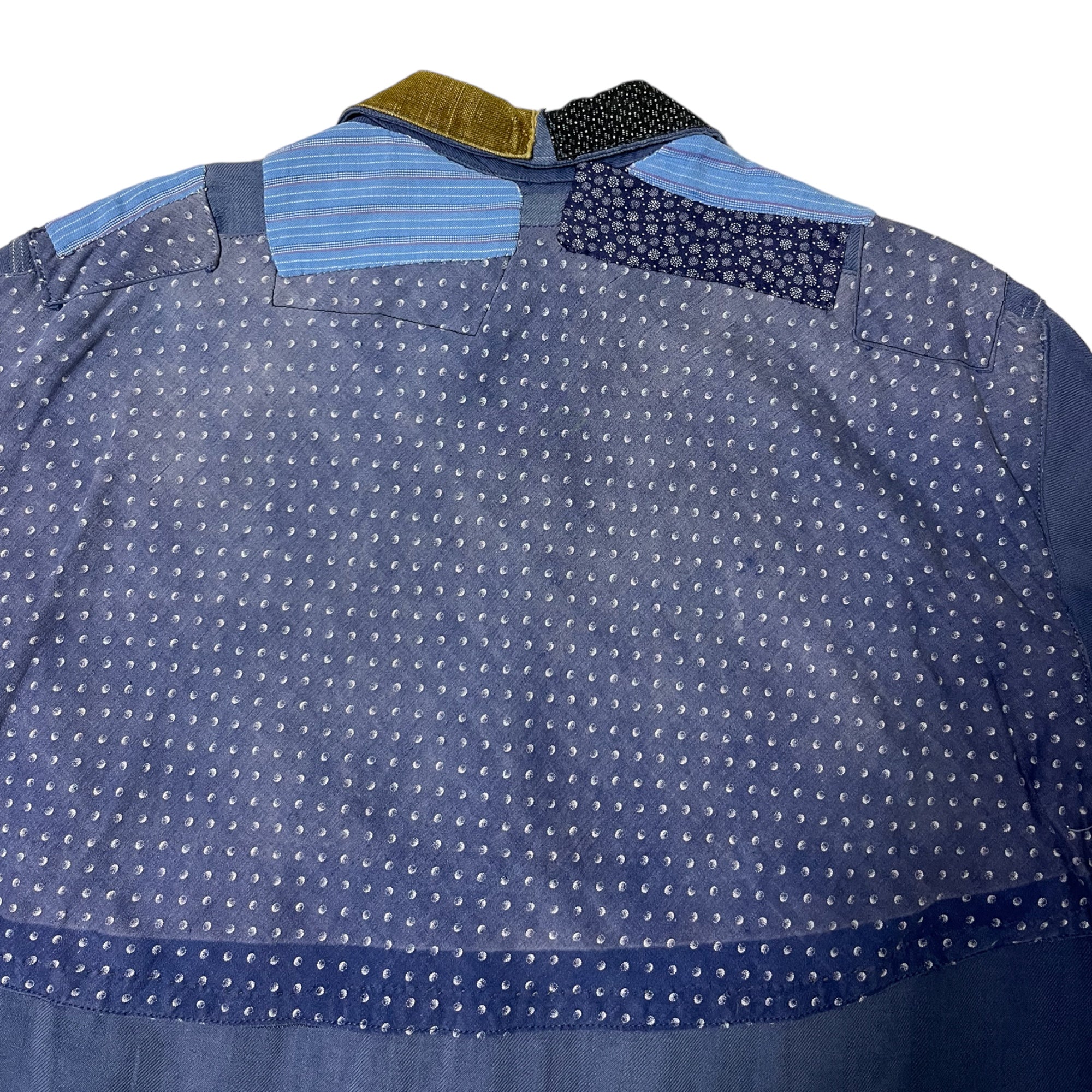 1930s/40s Repaired & Patched French Work Shirt/Smock Shirt - Faded Blue - L
