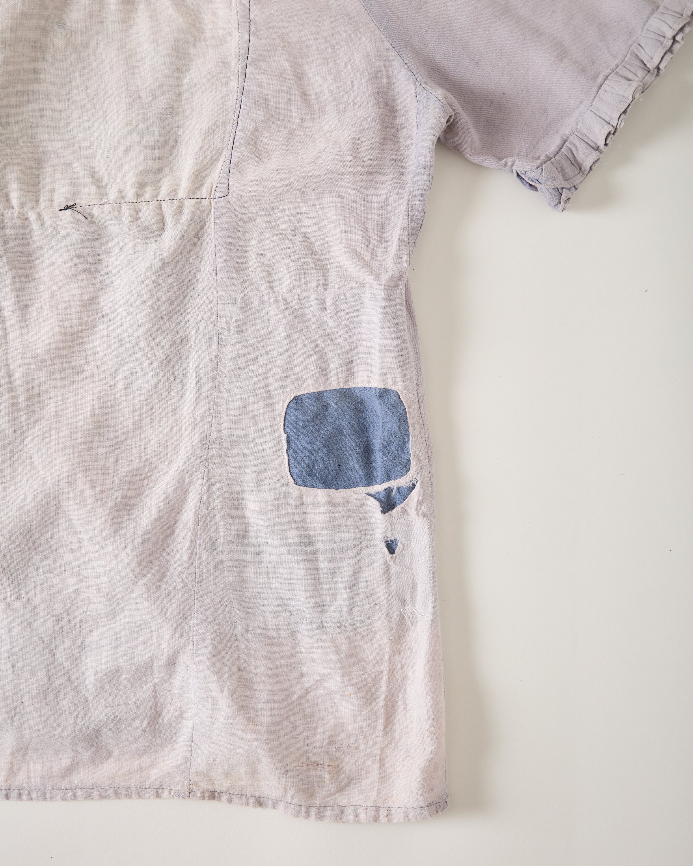 1940/50s Distressed & Repaired Women’s Linen Work Shirt - Faded Mauve/Grey - S/M