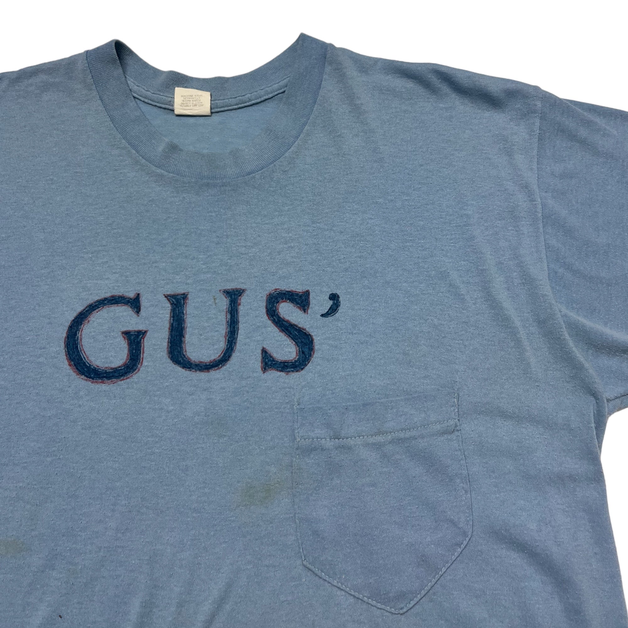 1970s Hand-Drawn ‘Gus’ Pocket T-Shirt - Light Blue - M/L