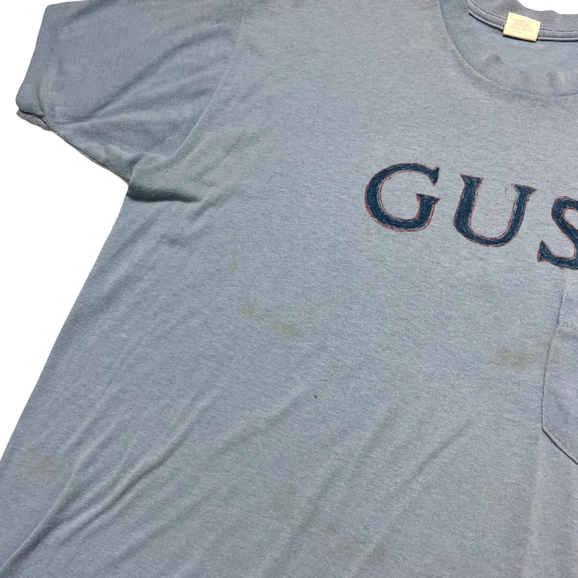 1970s Hand-Drawn ‘Gus’ Pocket T-Shirt - Light Blue - M/L