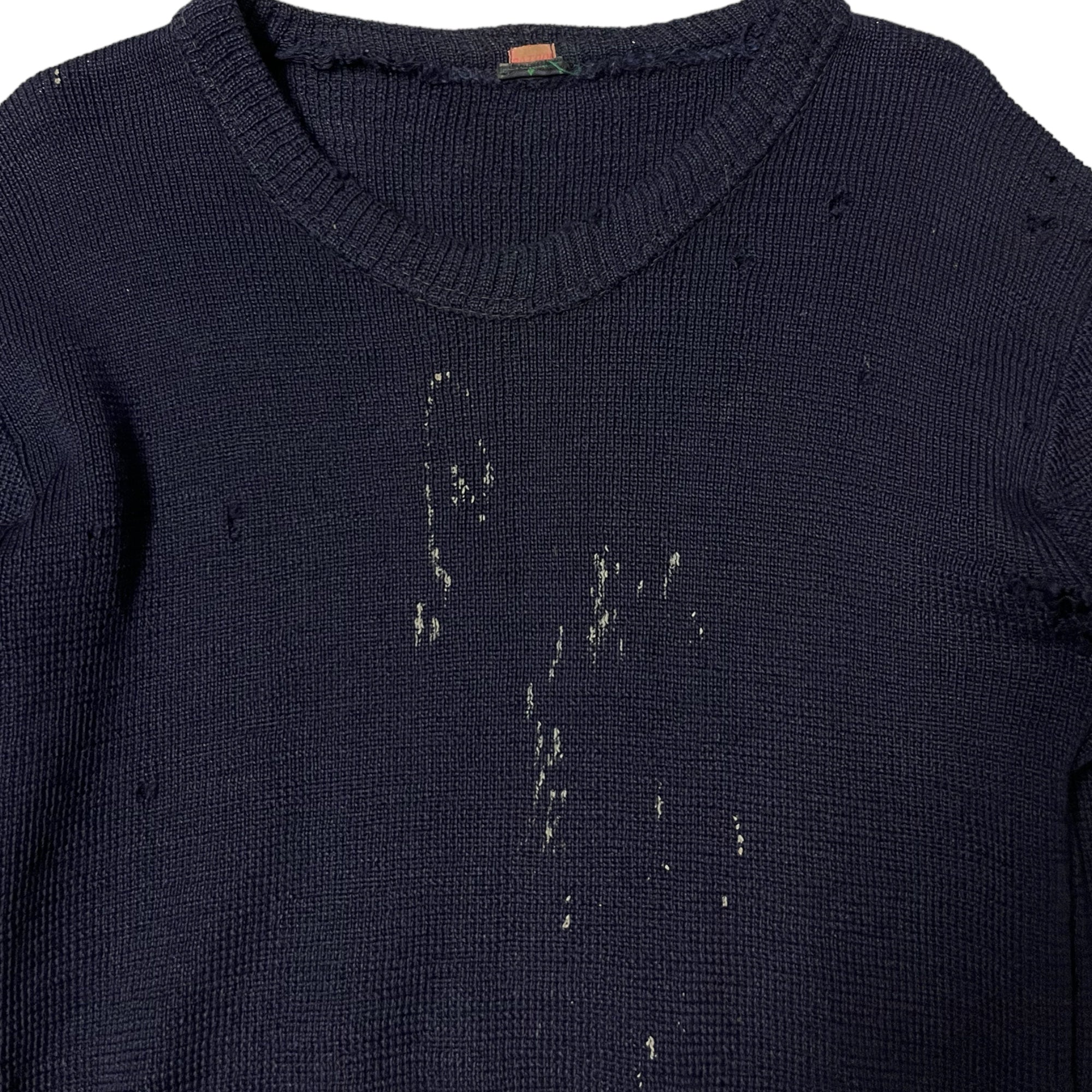 1930s French ‘Patron’ Stained Knit Sweater - Navy Blue - XS/S