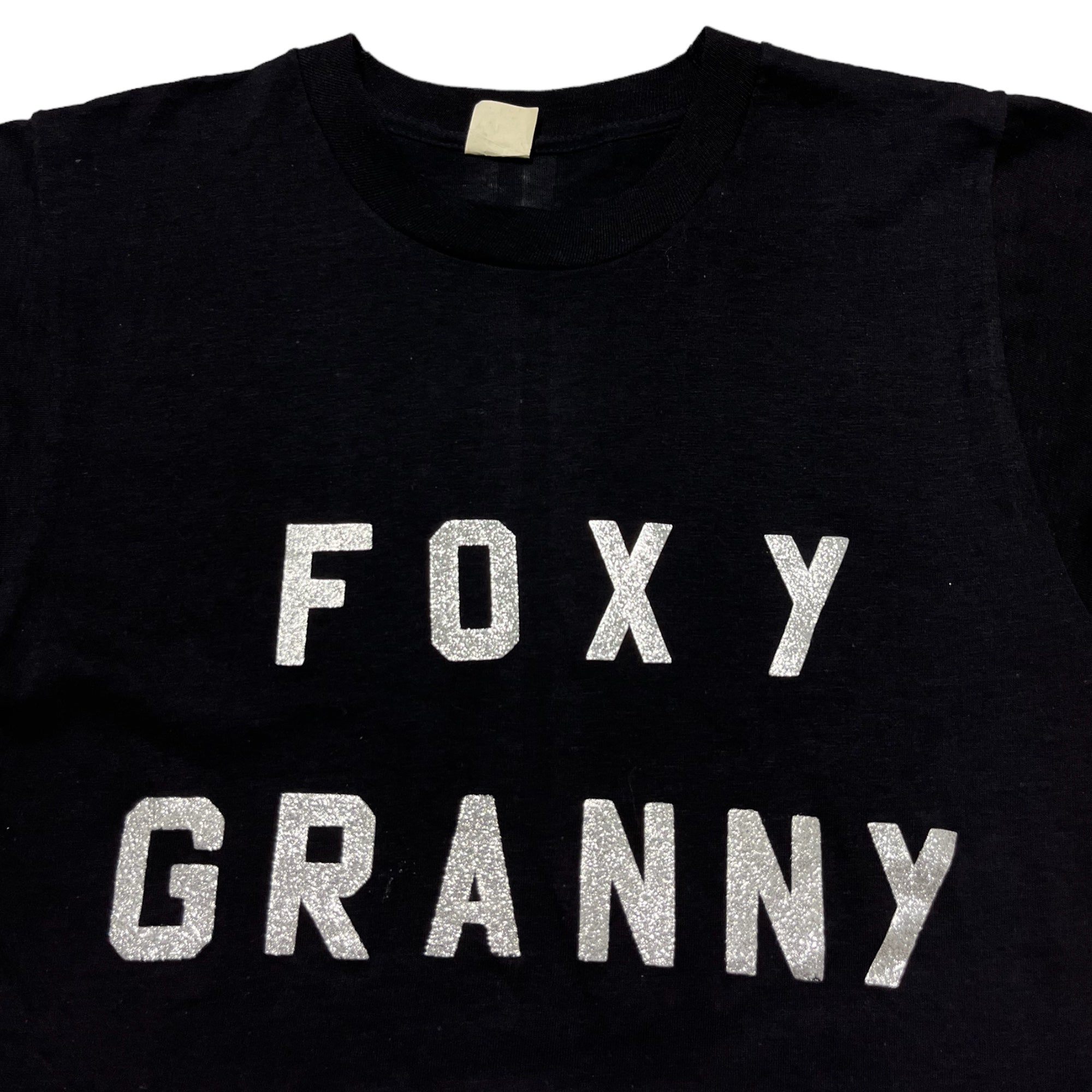 1970s Made in USA ‘Foxy Granny’ Glitter Print Novelty Tee - Black - M/L