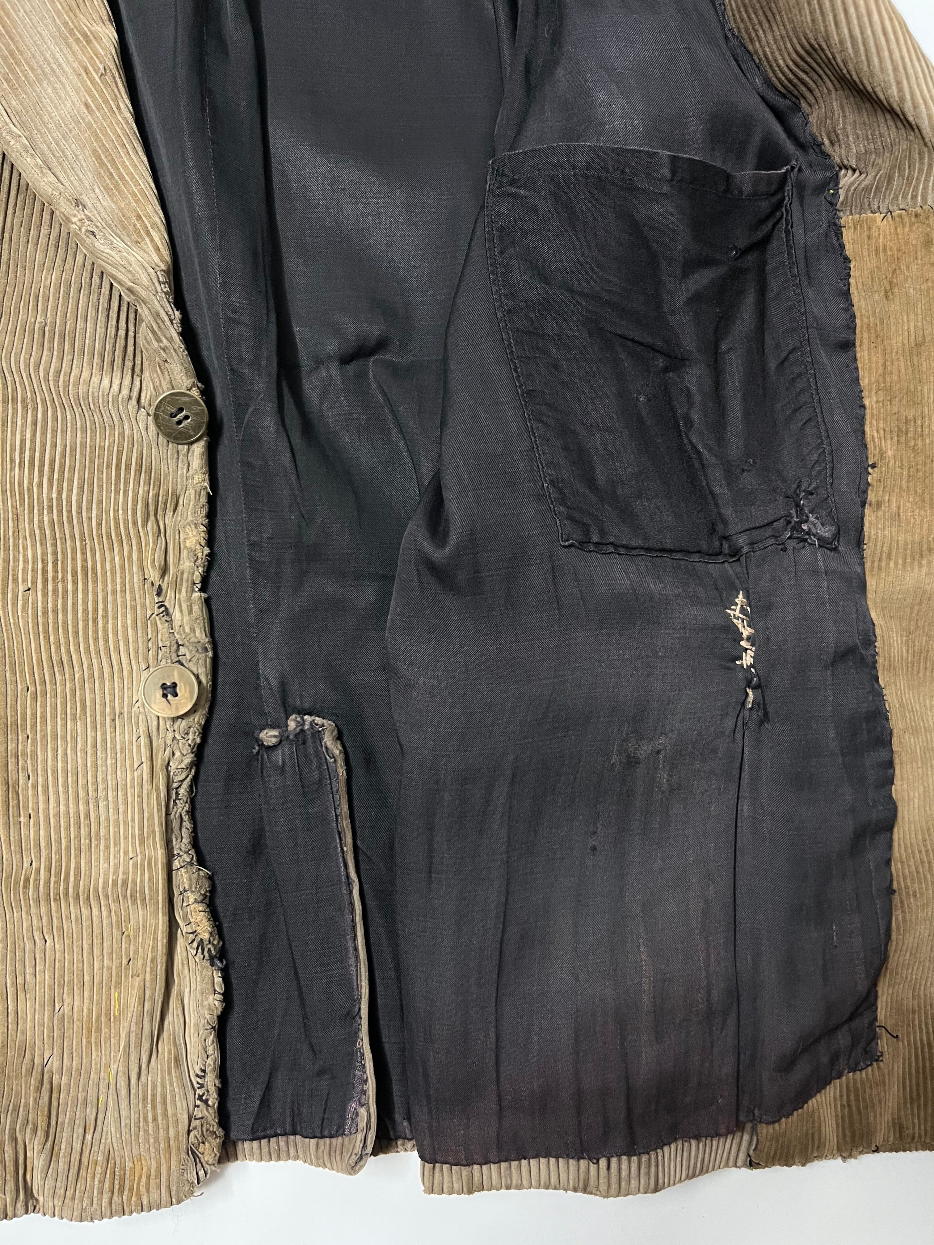 1930s French Corduroy Distressed & Repaired Blazer - Tan/Brown - M/L
