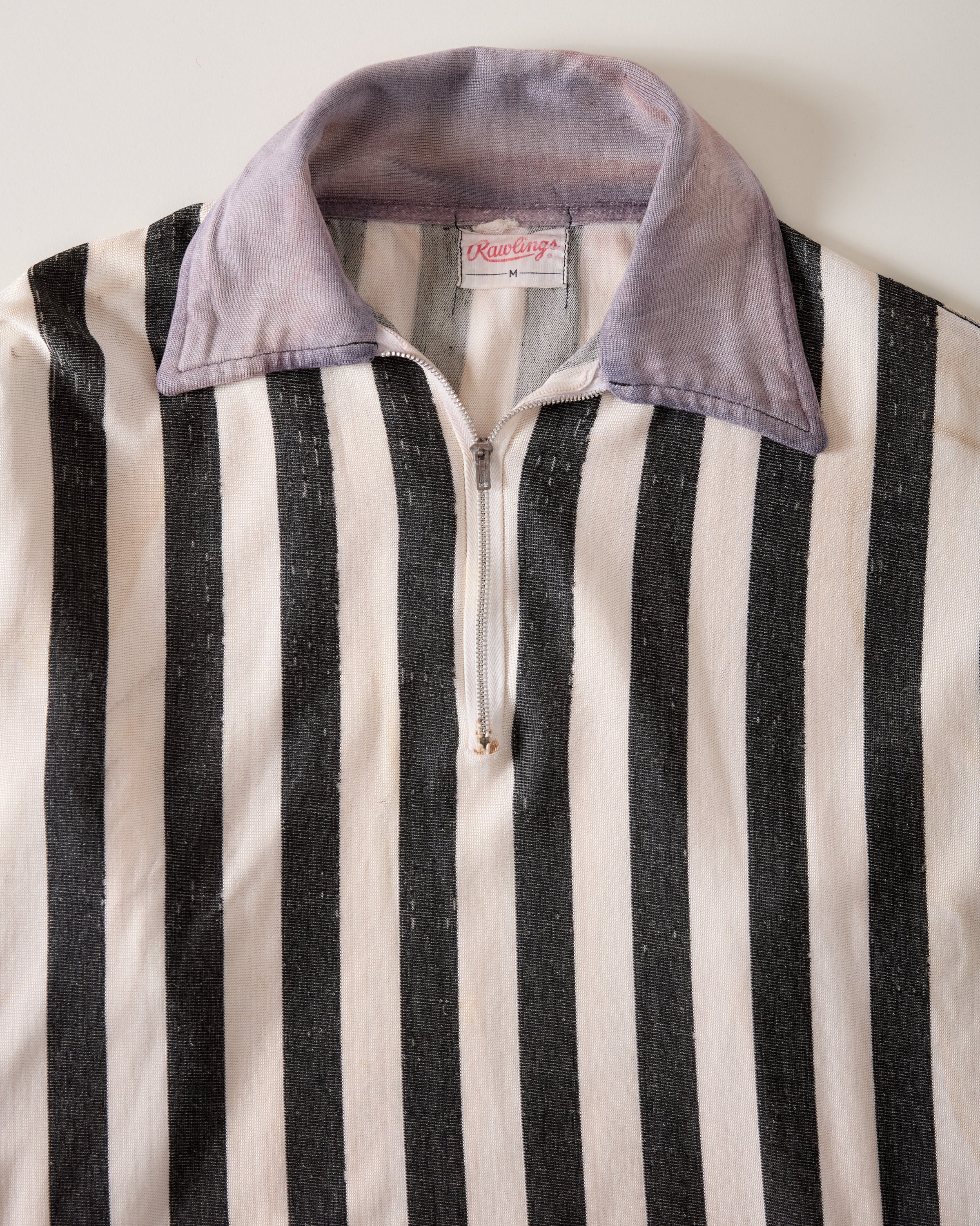 1950s ‘Rawlings’ Pullover 1/4-Zip Referee Shirt/Jacket With Faded Contrast Cuffs - White/Black - M