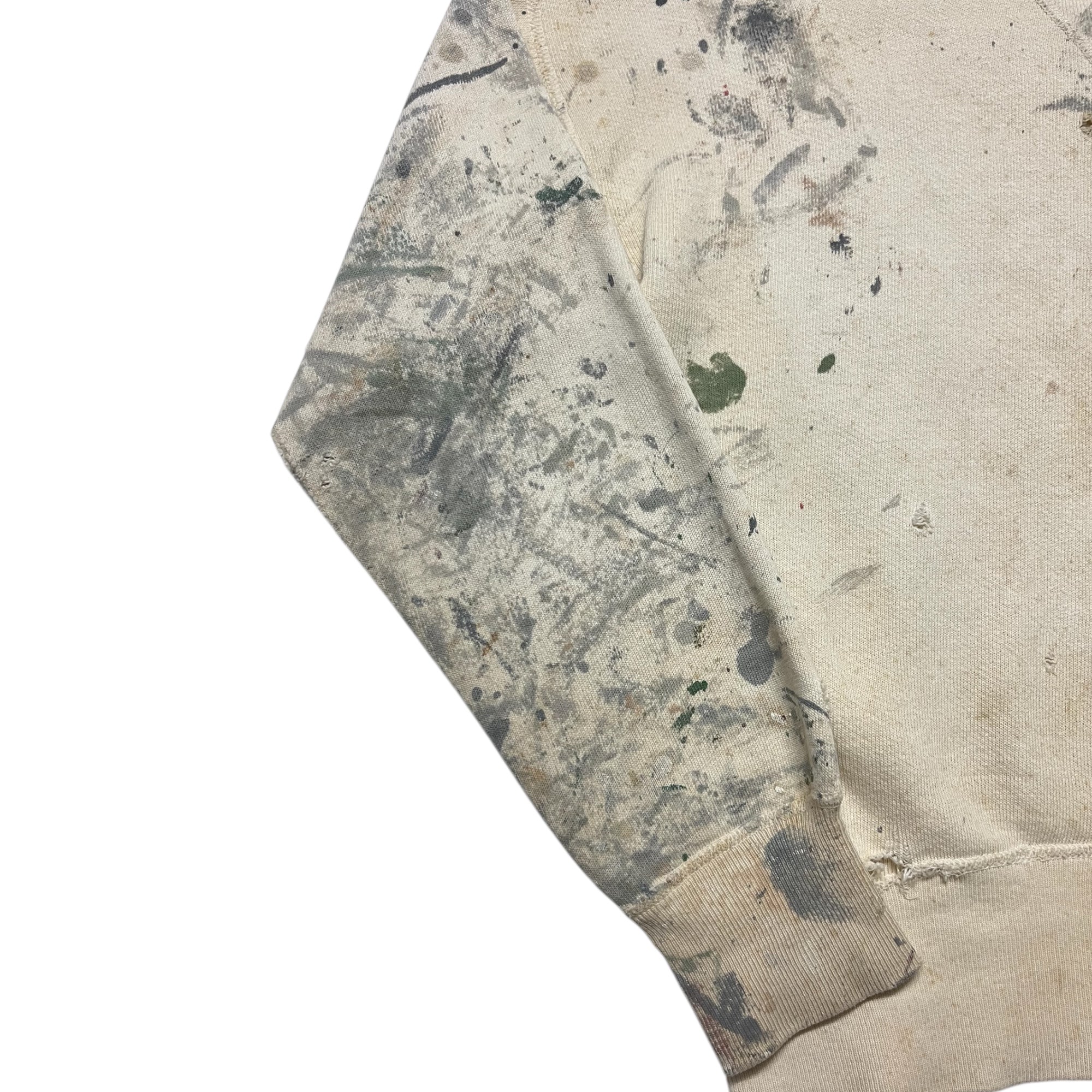 1950s Single-V Painter Distressed Crewneck Sweatshirt - Aged White - S
