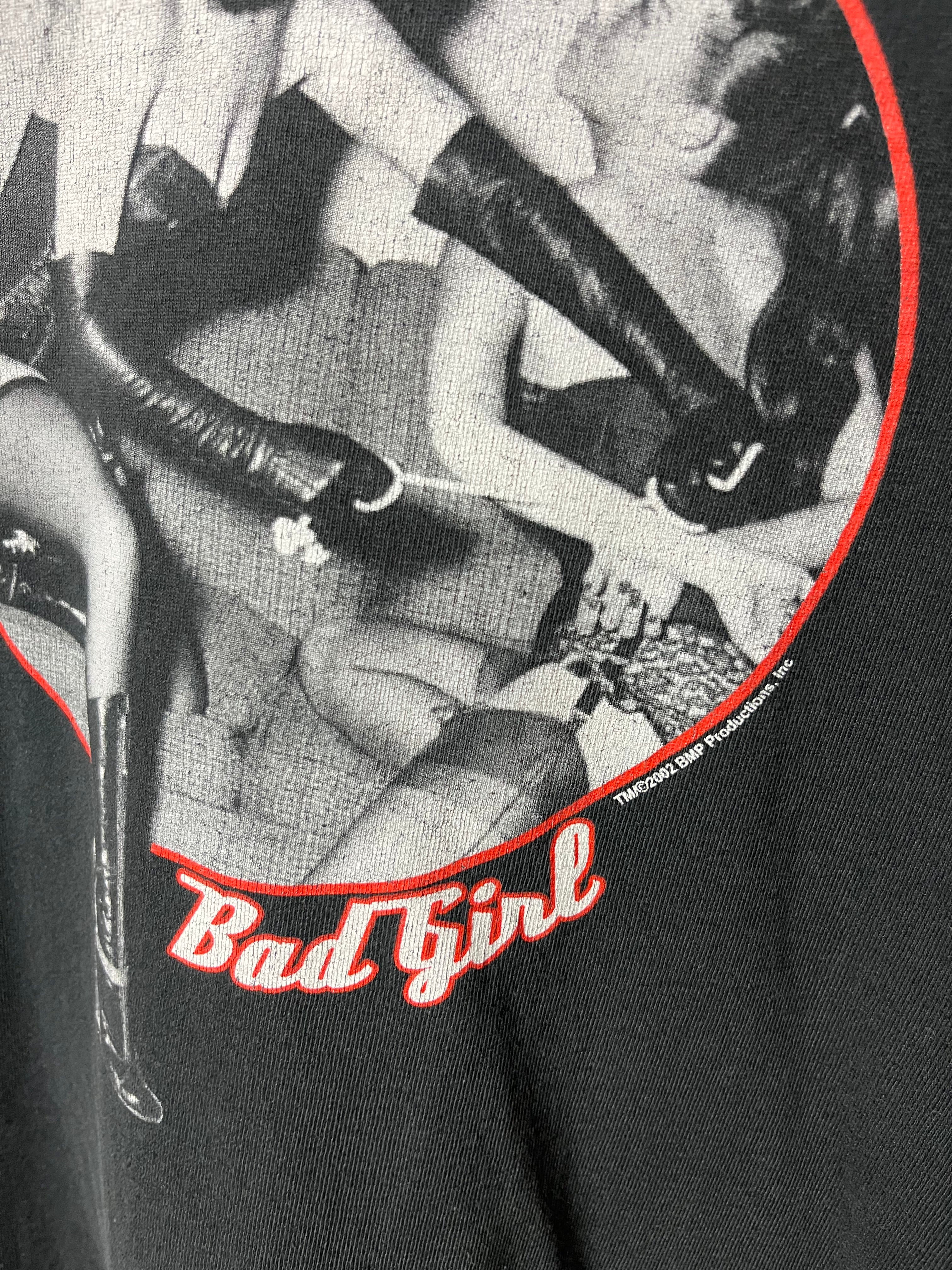 2002 Bettie Page ‘Bad Girl’ Distressed Graphic T-Shirt - Faded Black - L
