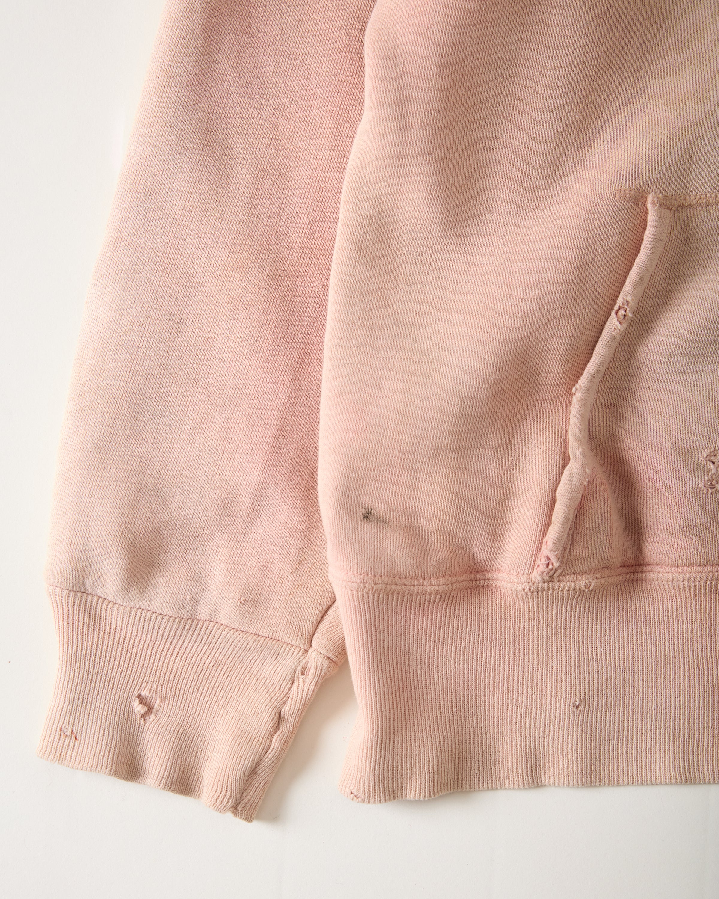 1960s Distressed & Repaired Thermal-Lined Double-Face Hoodie - Faded Pink - M/L