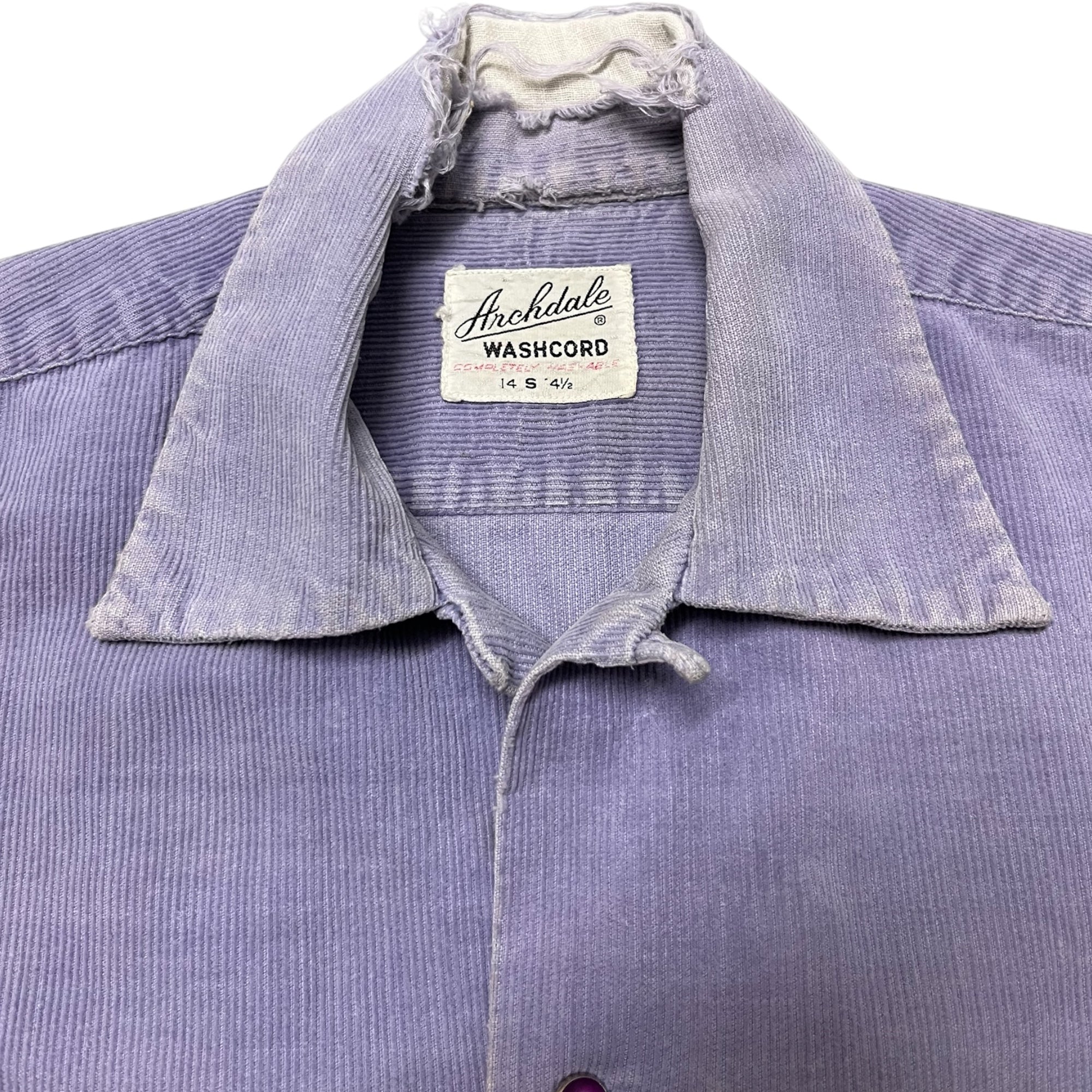 1950s Distressed ‘Archdale’ Corduroy Loop-Collar with Gem Buttons - Lavender - S