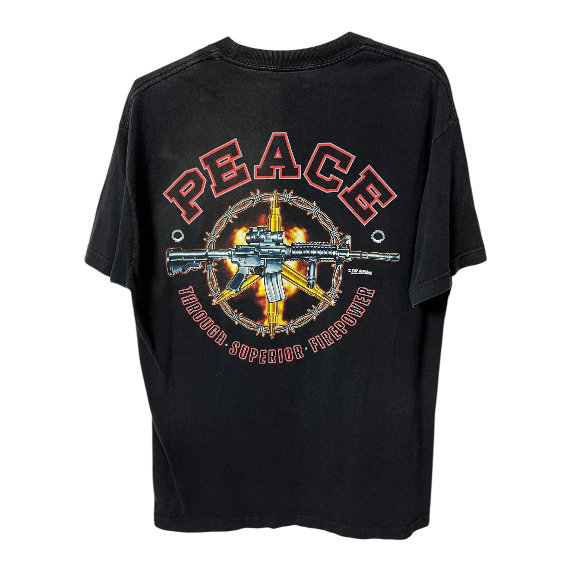 Y2K ‘Peace Through Superior Firepower’ T-Shirt - Faded Black - L
