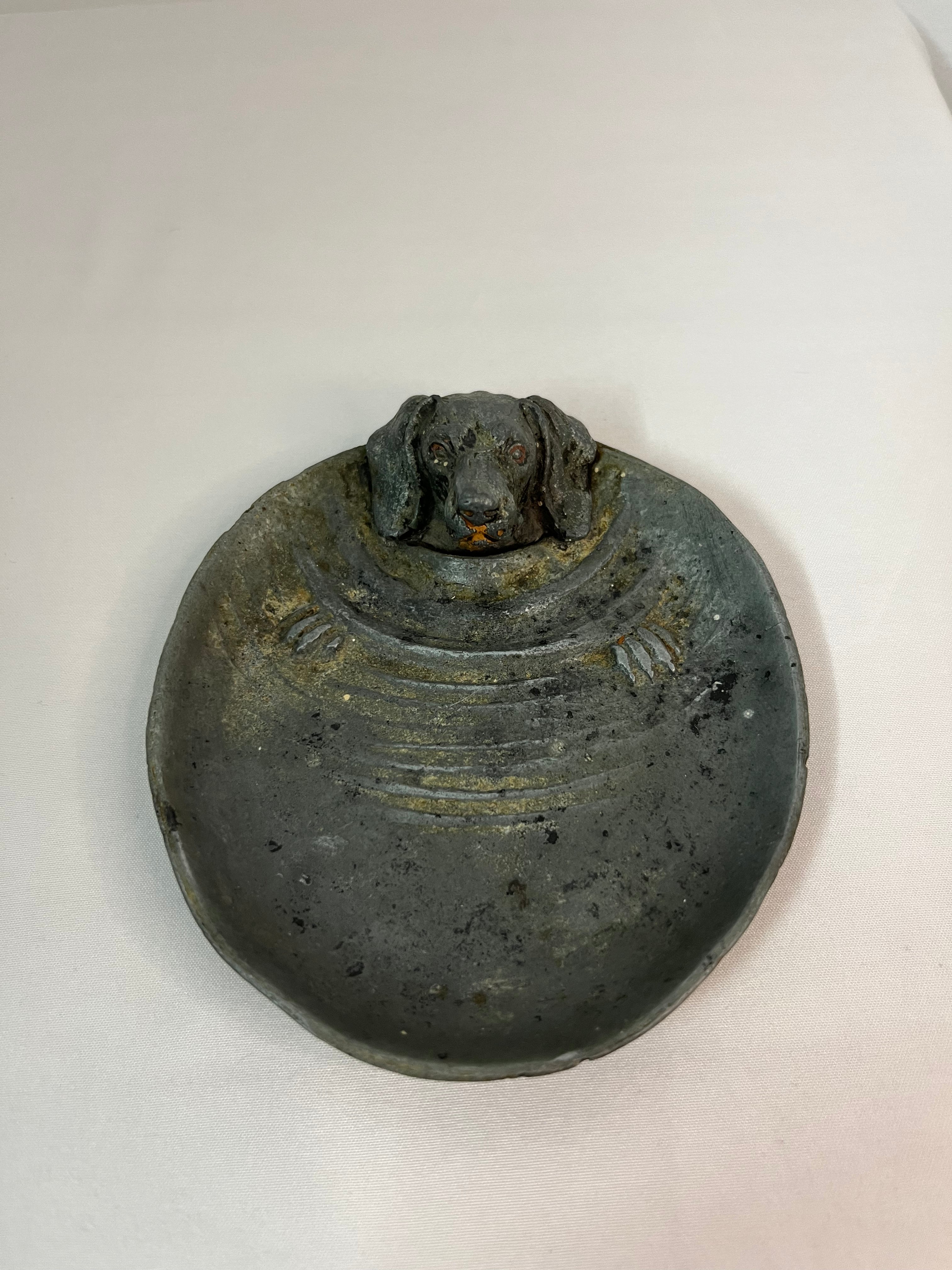 Early 20th Century Cast Iron Dog Head Vide Poche