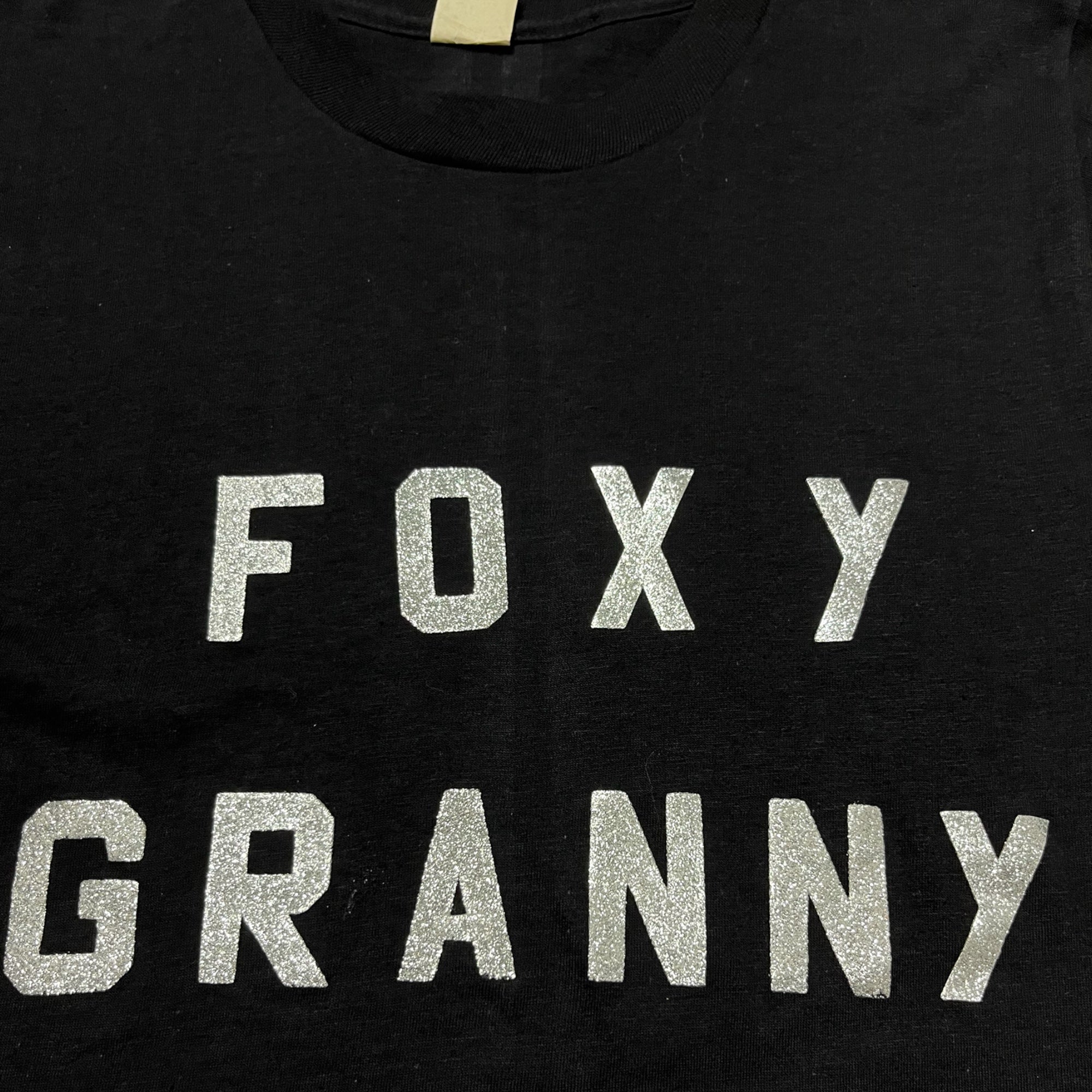 1970s Made in USA ‘Foxy Granny’ Glitter Print Novelty Tee - Black - M/L