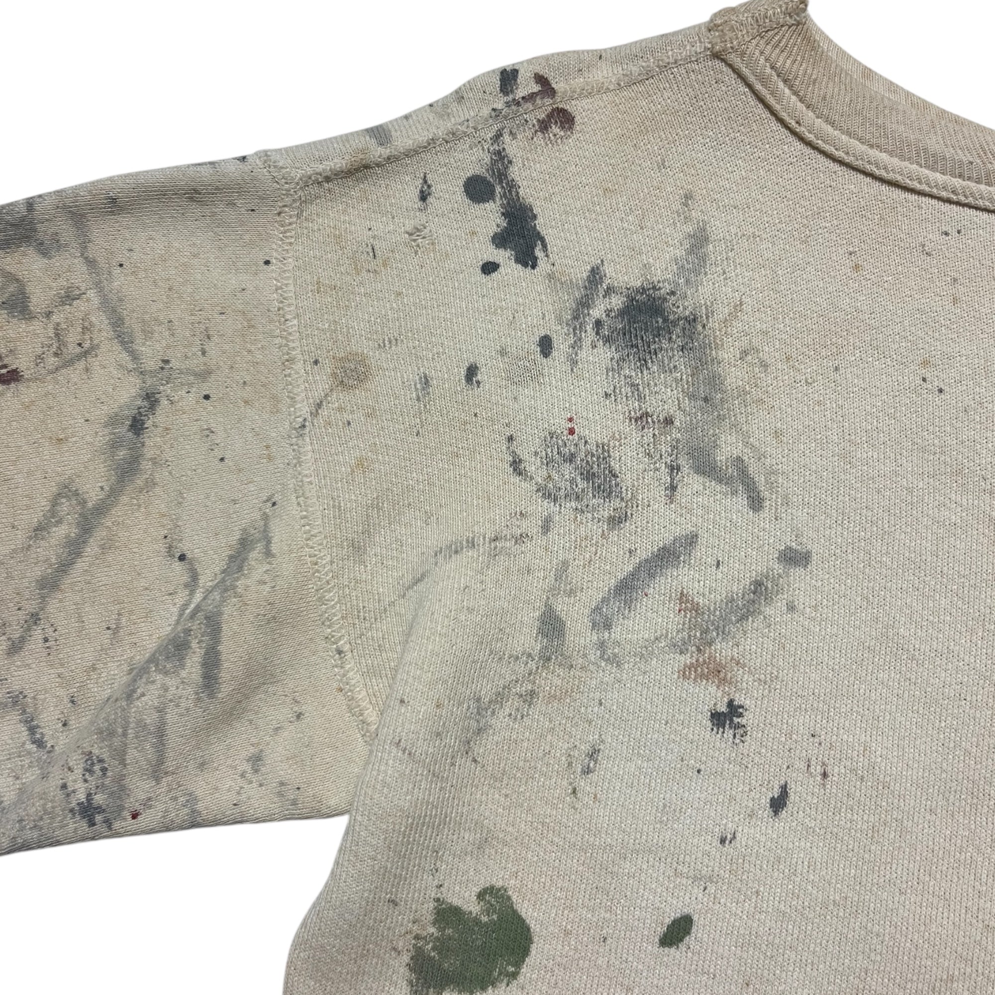 1950s Single-V Painter Distressed Crewneck Sweatshirt - Aged White - S