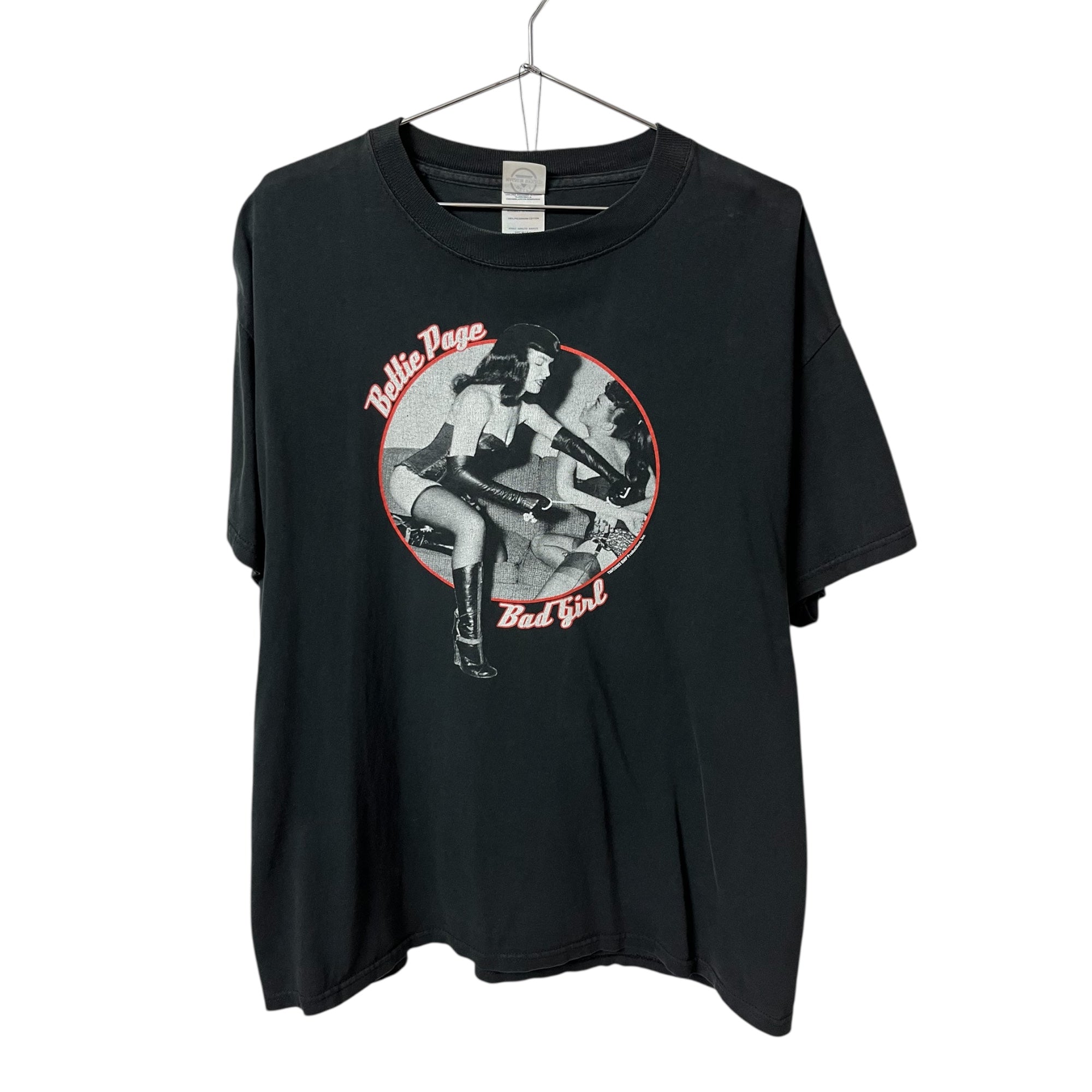 2002 Bettie Page ‘Bad Girl’ Distressed Graphic T-Shirt - Faded Black - L