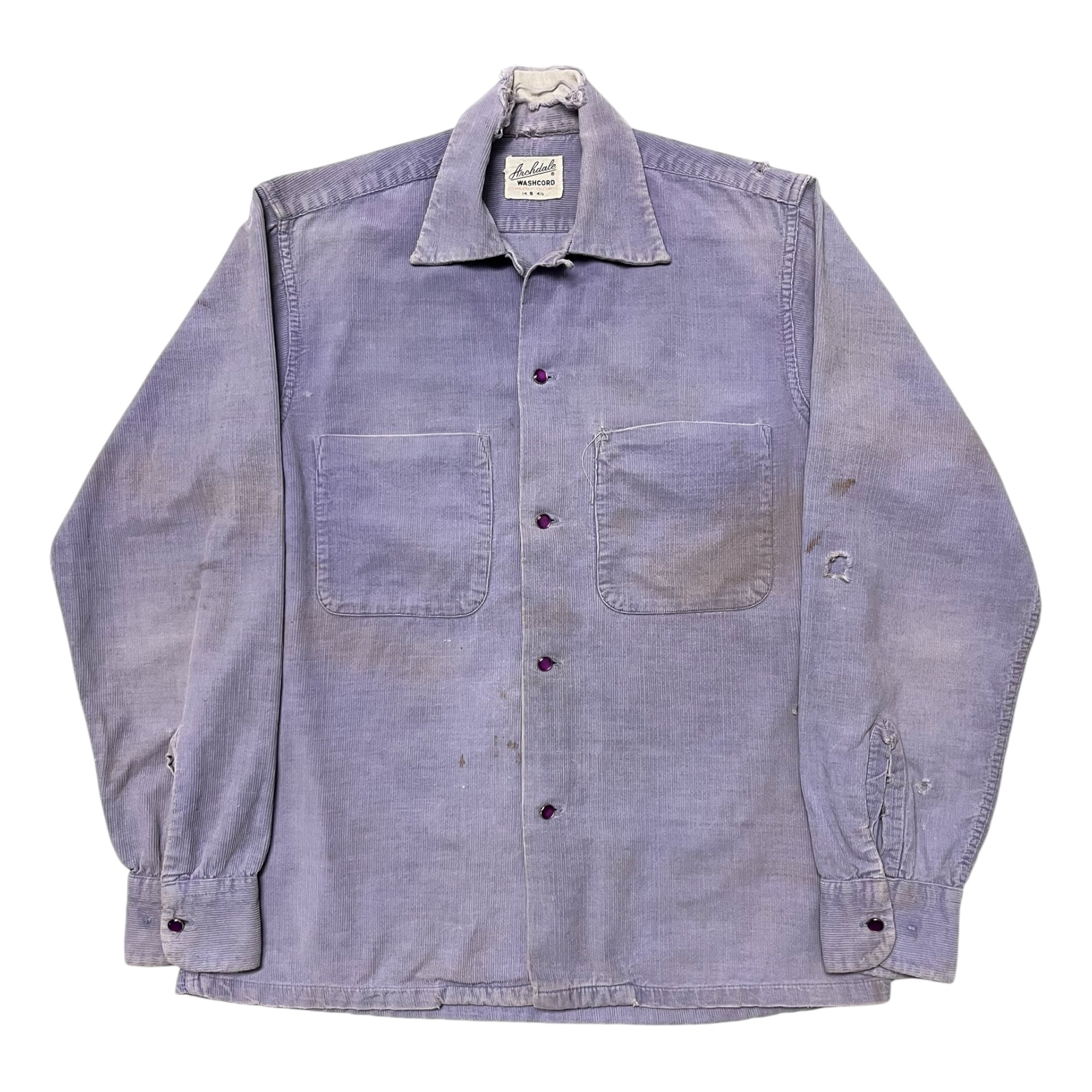 1950s Distressed ‘Archdale’ Corduroy Loop-Collar with Gem Buttons - Lavender - S