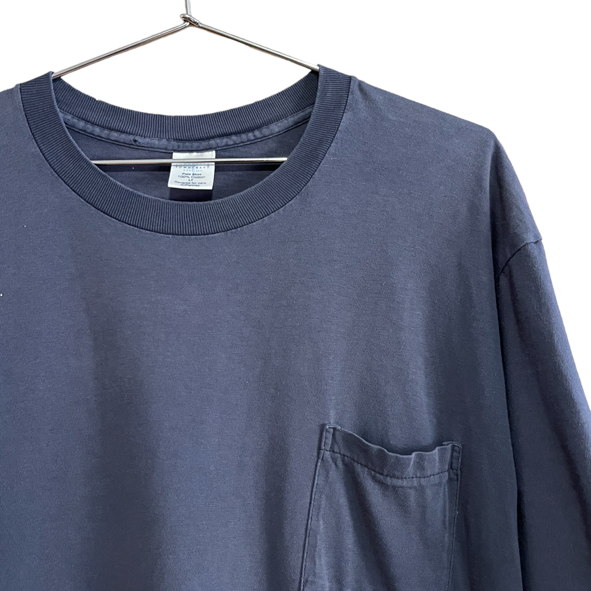 90s Faded Pocket Tee With Sun Fading - Faded Navy - L