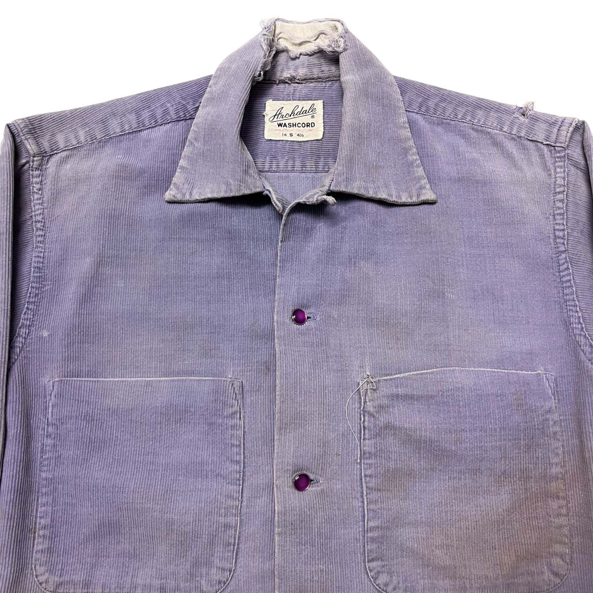 1950s Distressed ‘Archdale’ Corduroy Loop-Collar with Gem Buttons - Lavender - S