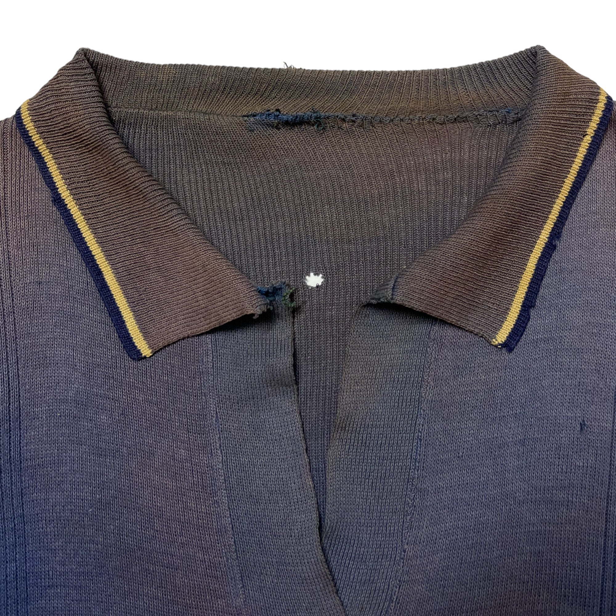 1940s Sun Faded German Knit Collared Cardigan Sweater - Blue/Brown - S/M