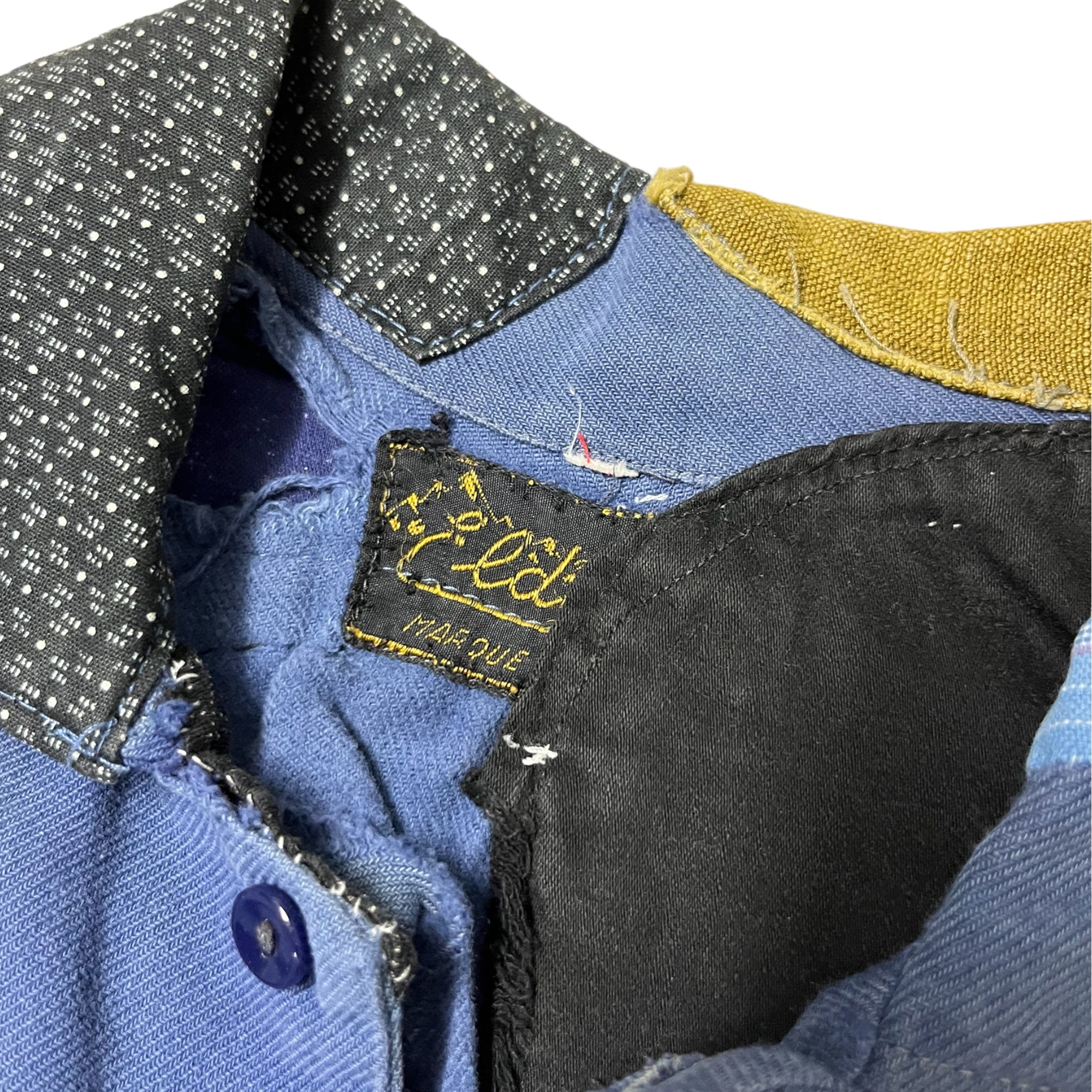 1930s/40s Repaired & Patched French Work Shirt/Smock Shirt - Faded Blue - L