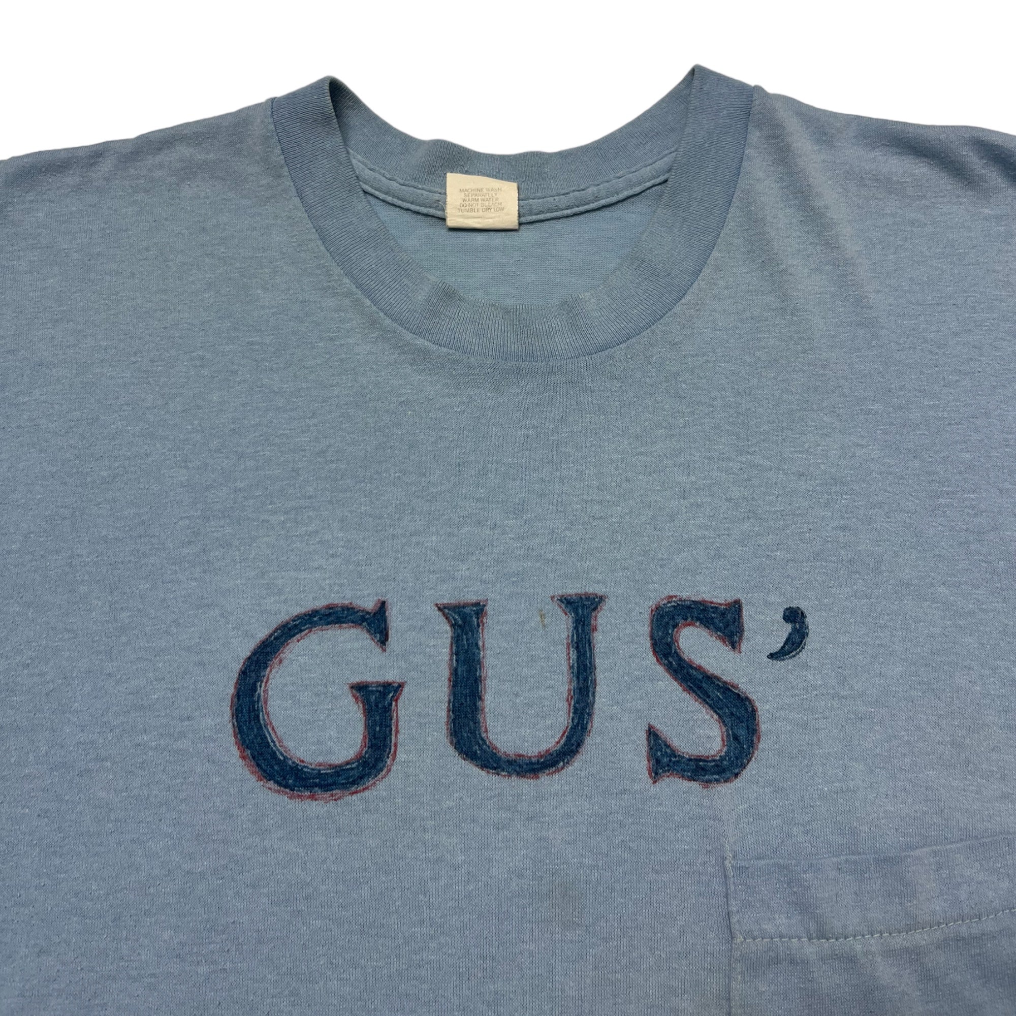 1970s Hand-Drawn ‘Gus’ Pocket T-Shirt - Light Blue - M/L