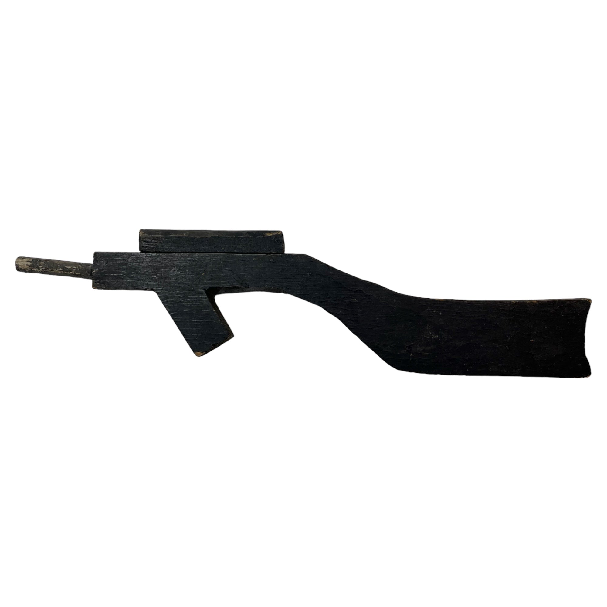 20th Century Folk Art Hand Carved Rifle/Submachine Gun with String Sight