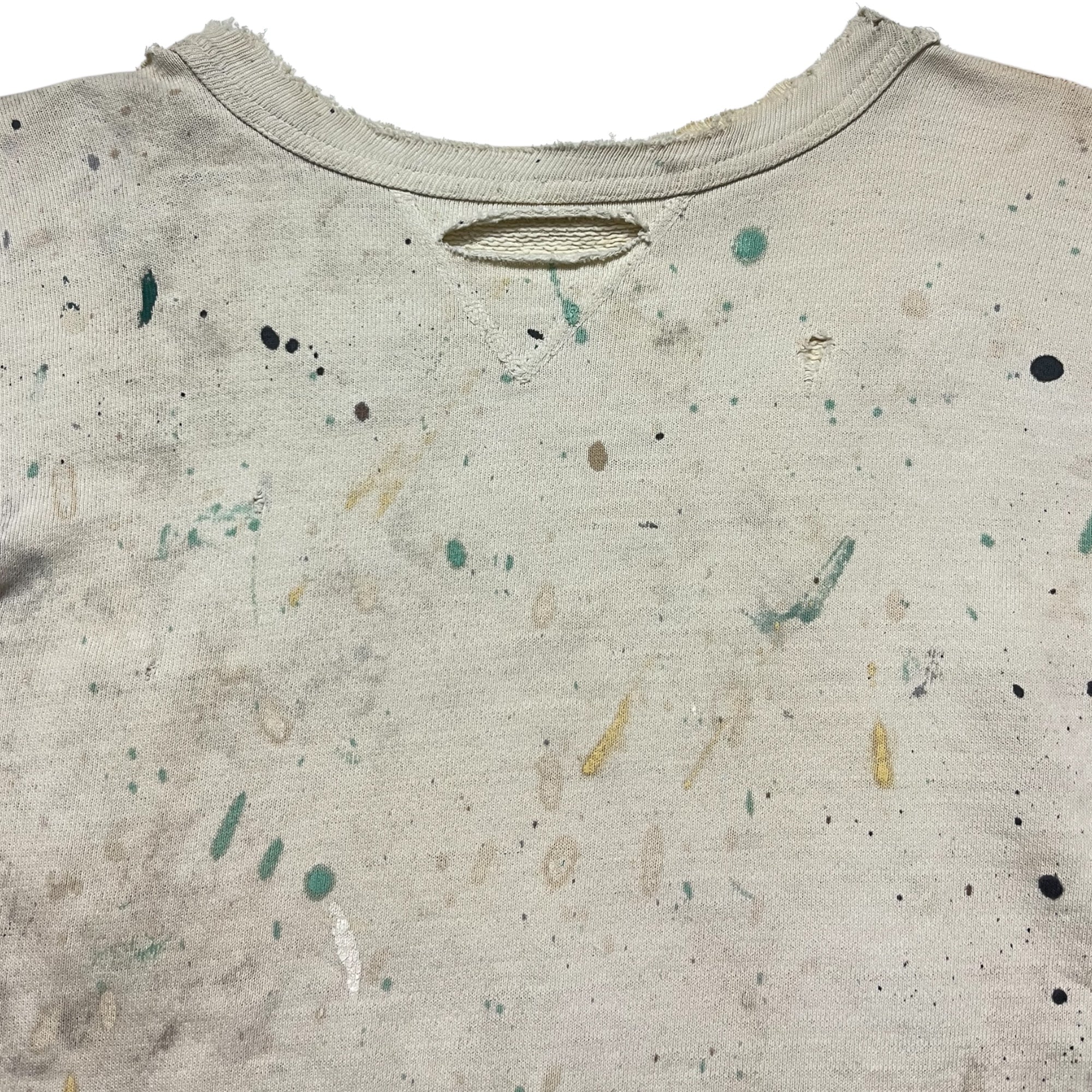 1950s Single-V Painter Distressed Crewneck Sweatshirt - Aged White - S/M