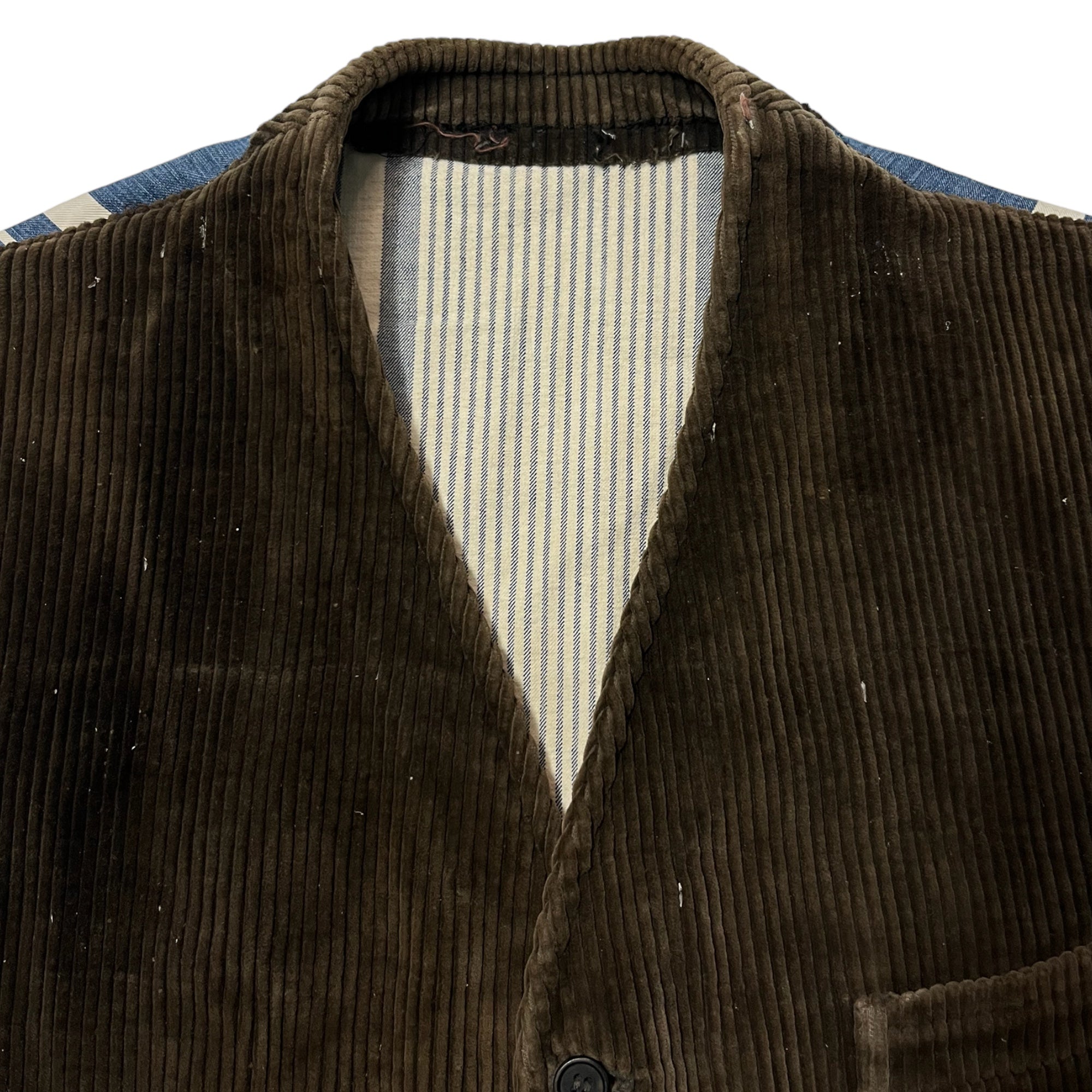 1920s/30s French Corduroy Vest with Replaced ‘Napkin’ Back - Coffee Brown - S
