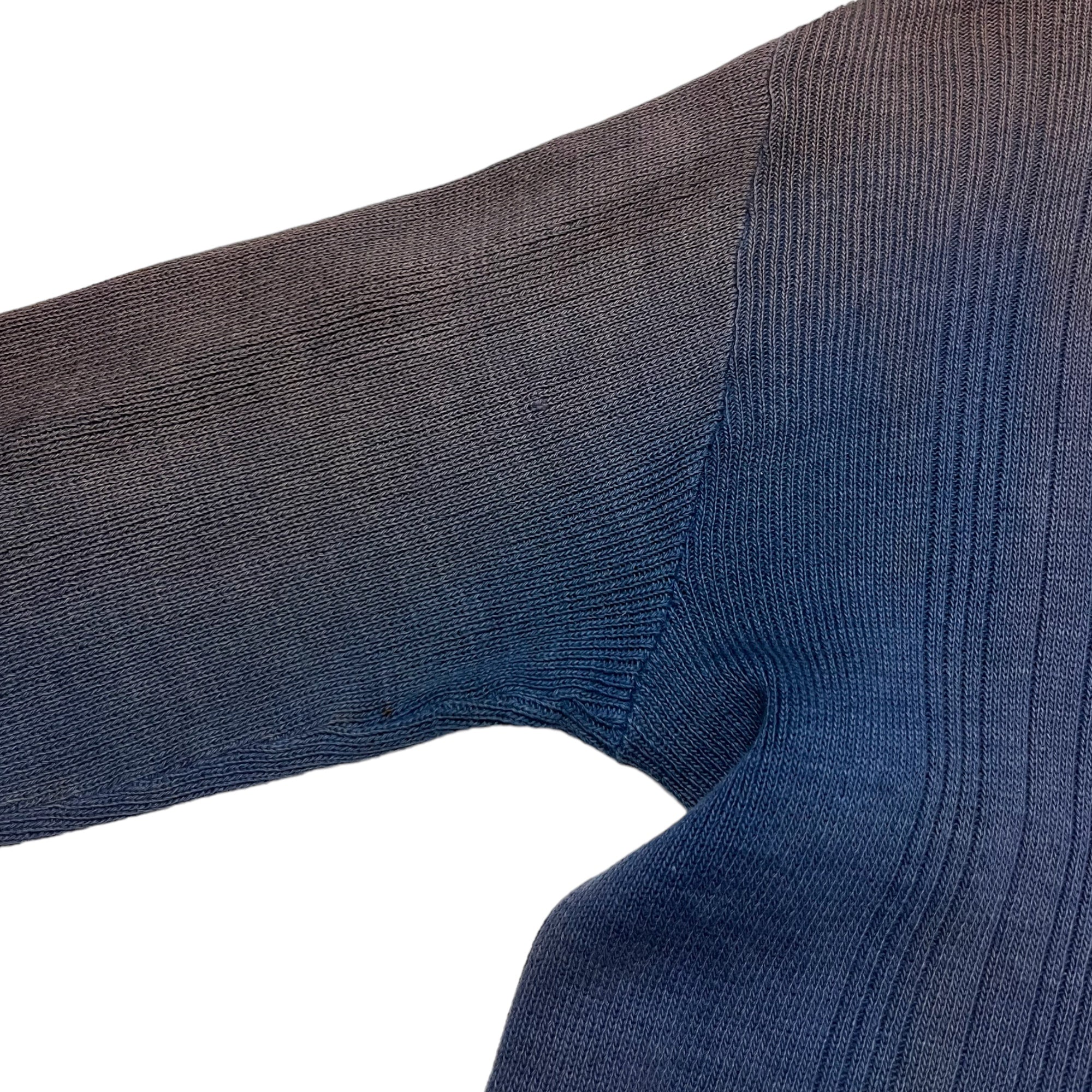 1940s Sun Faded German Knit Collared Cardigan Sweater - Blue/Brown - S/M