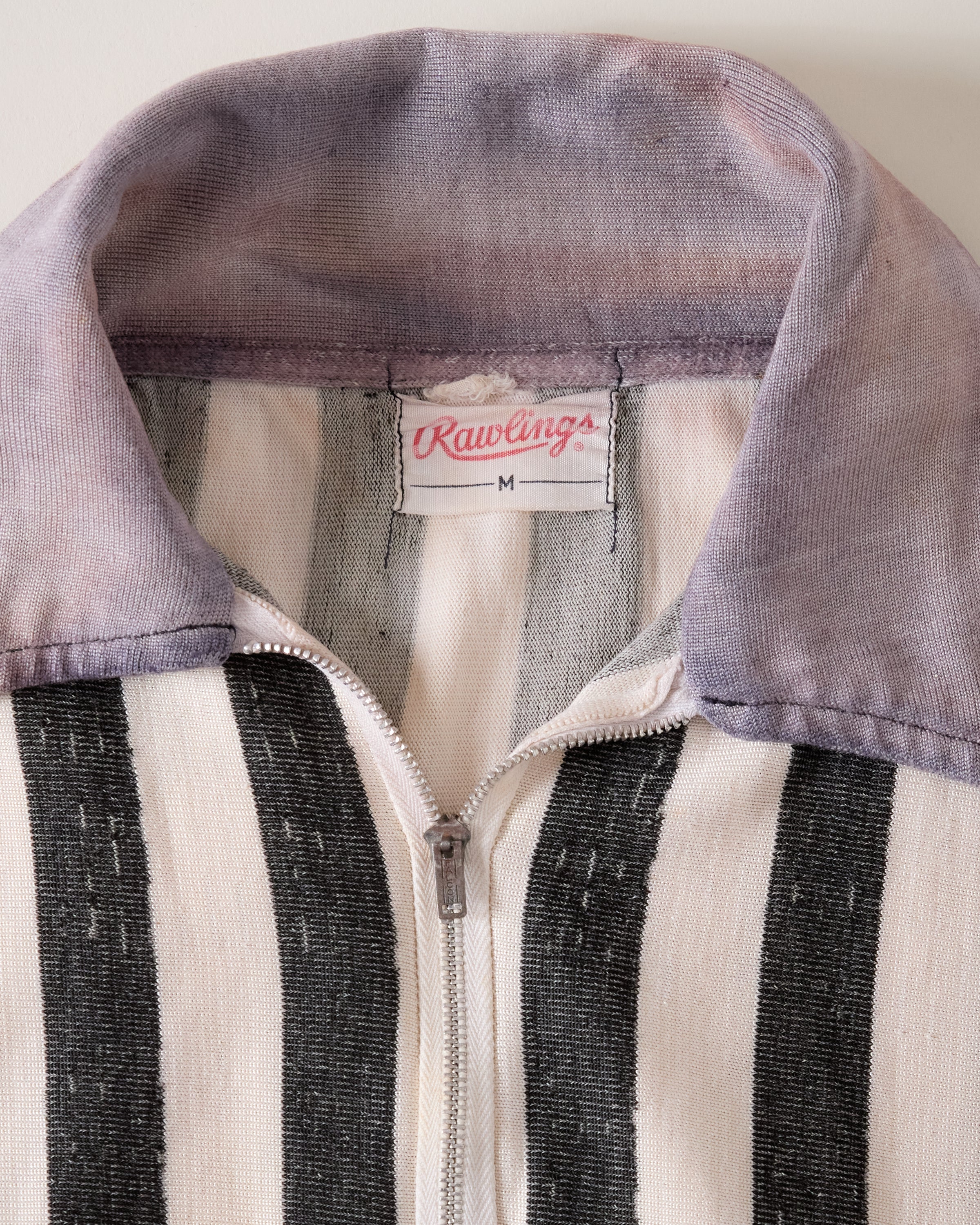 1950s ‘Rawlings’ Pullover 1/4-Zip Referee Shirt/Jacket With Faded Contrast Cuffs - White/Black - M