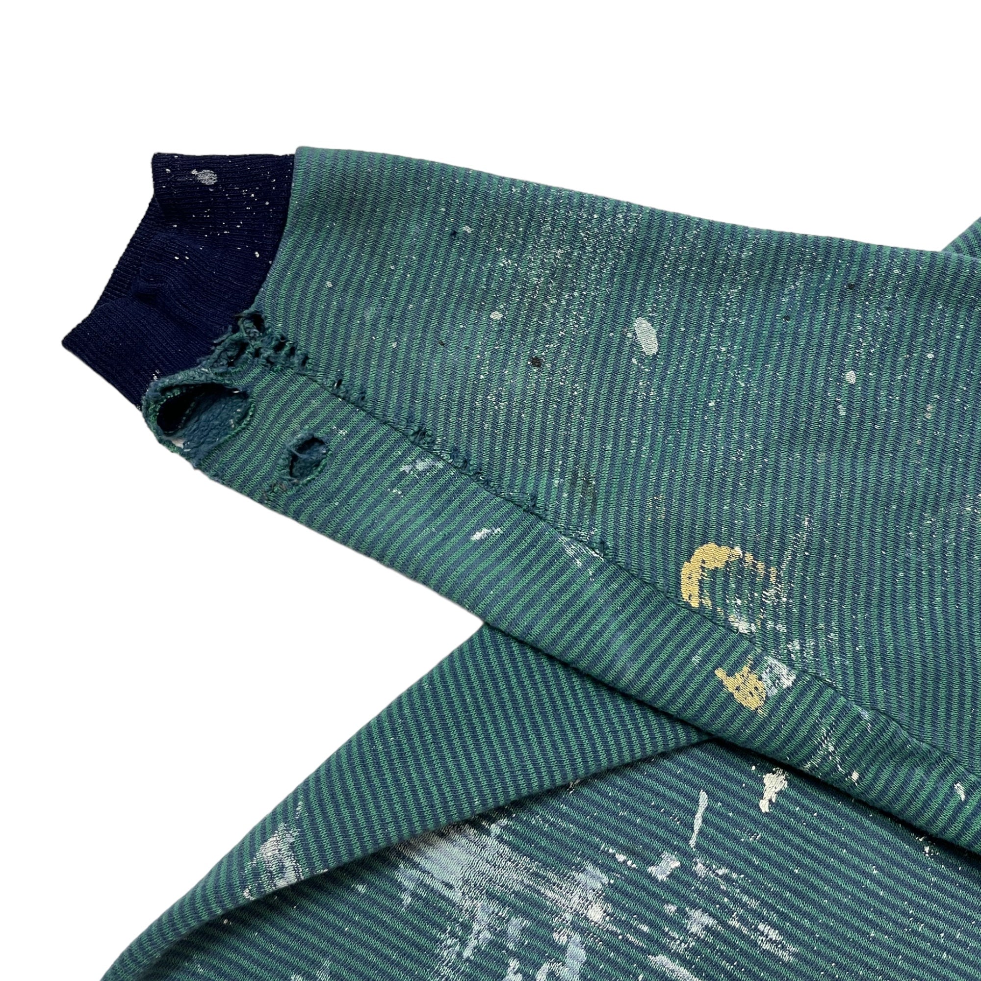 1970s Distressed Painter Raglan Striped Sweatshirt - Green/Navy - M
