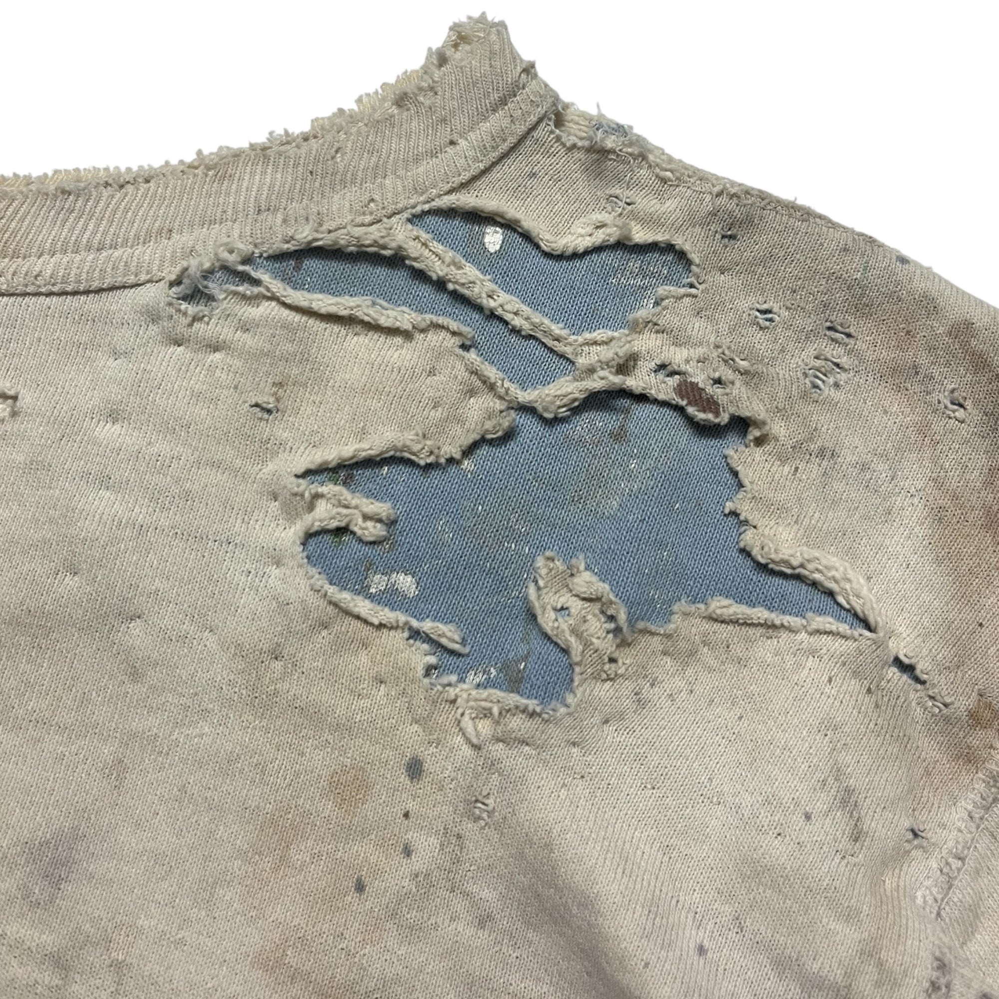 1950s Single-V Painter Distressed Crewneck Sweatshirt - Aged White - S/M