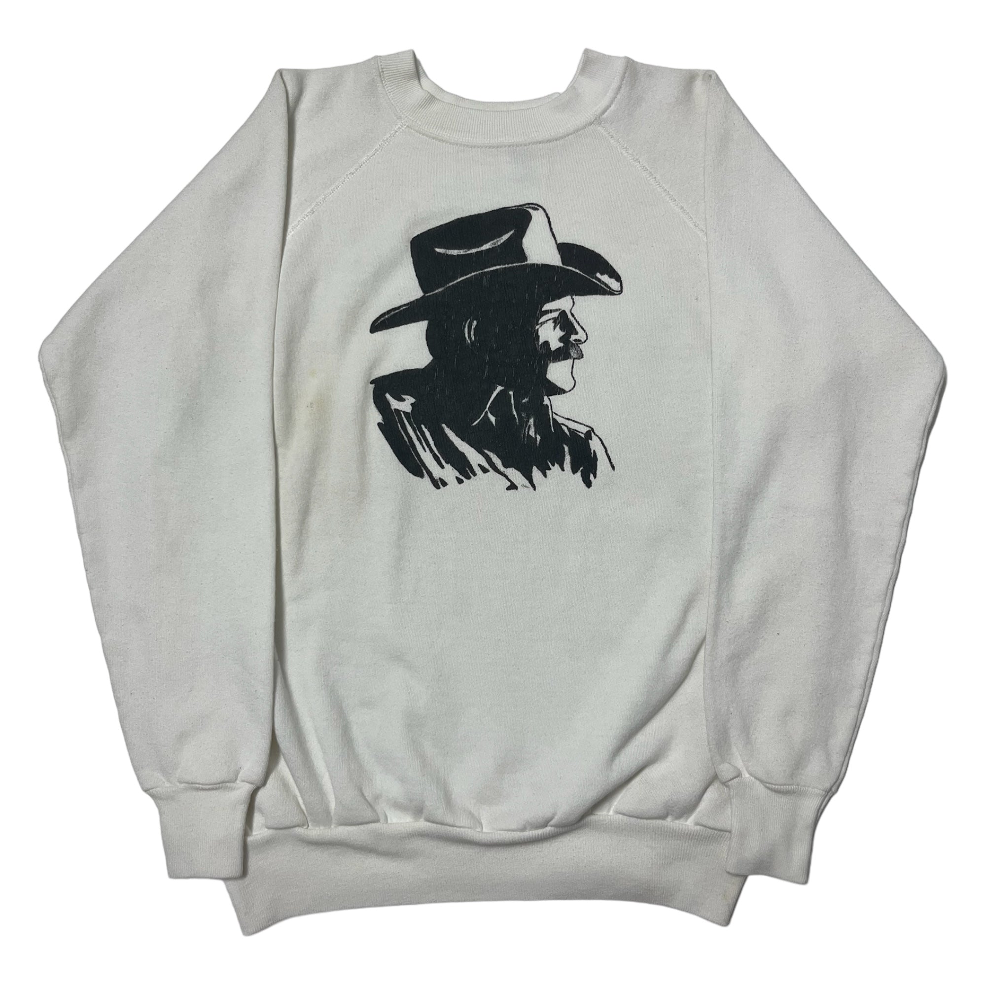 1980s Mustache Man Crewneck Sweatshirt - Aged White - L/XL