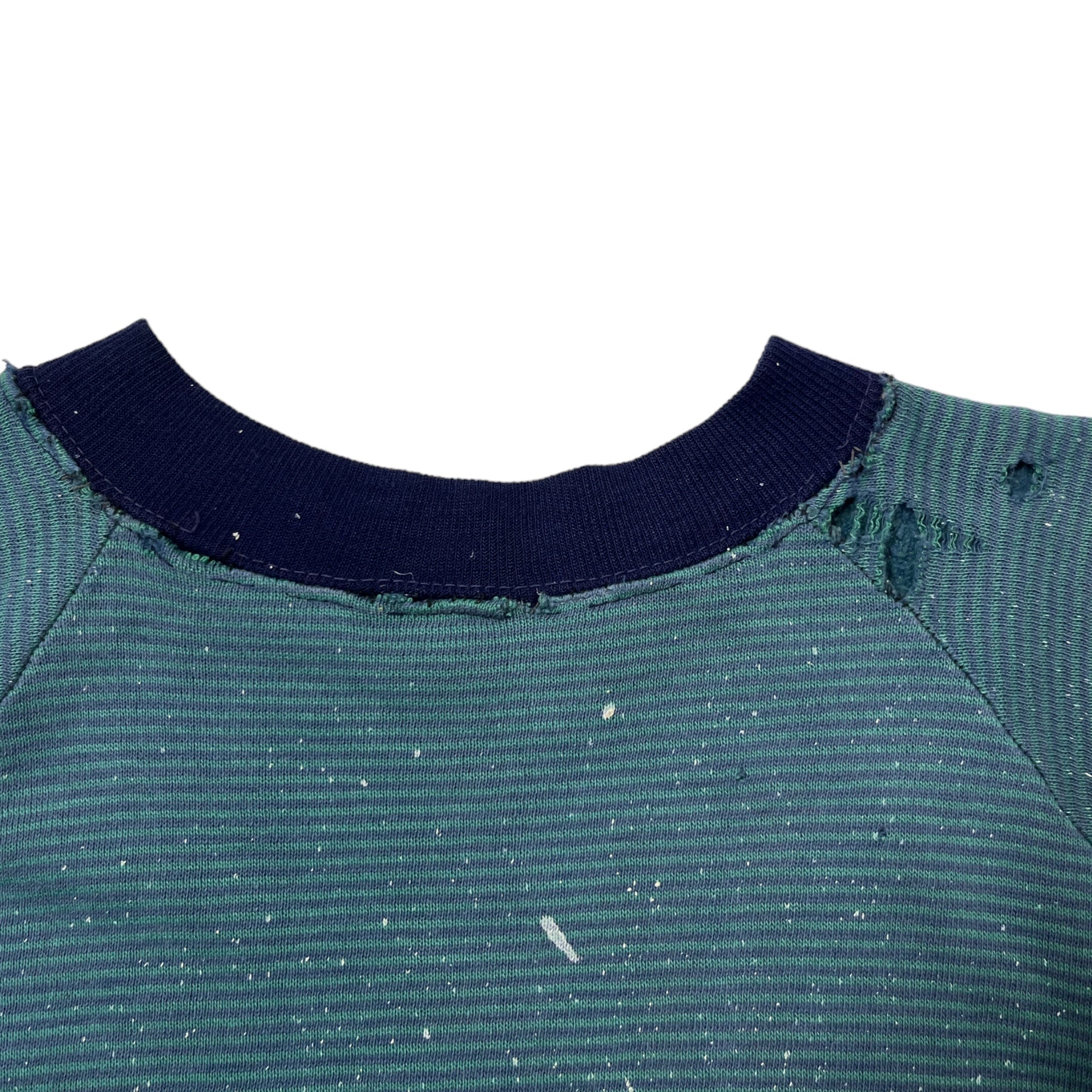 1970s Distressed Painter Raglan Striped Sweatshirt - Green/Navy - M