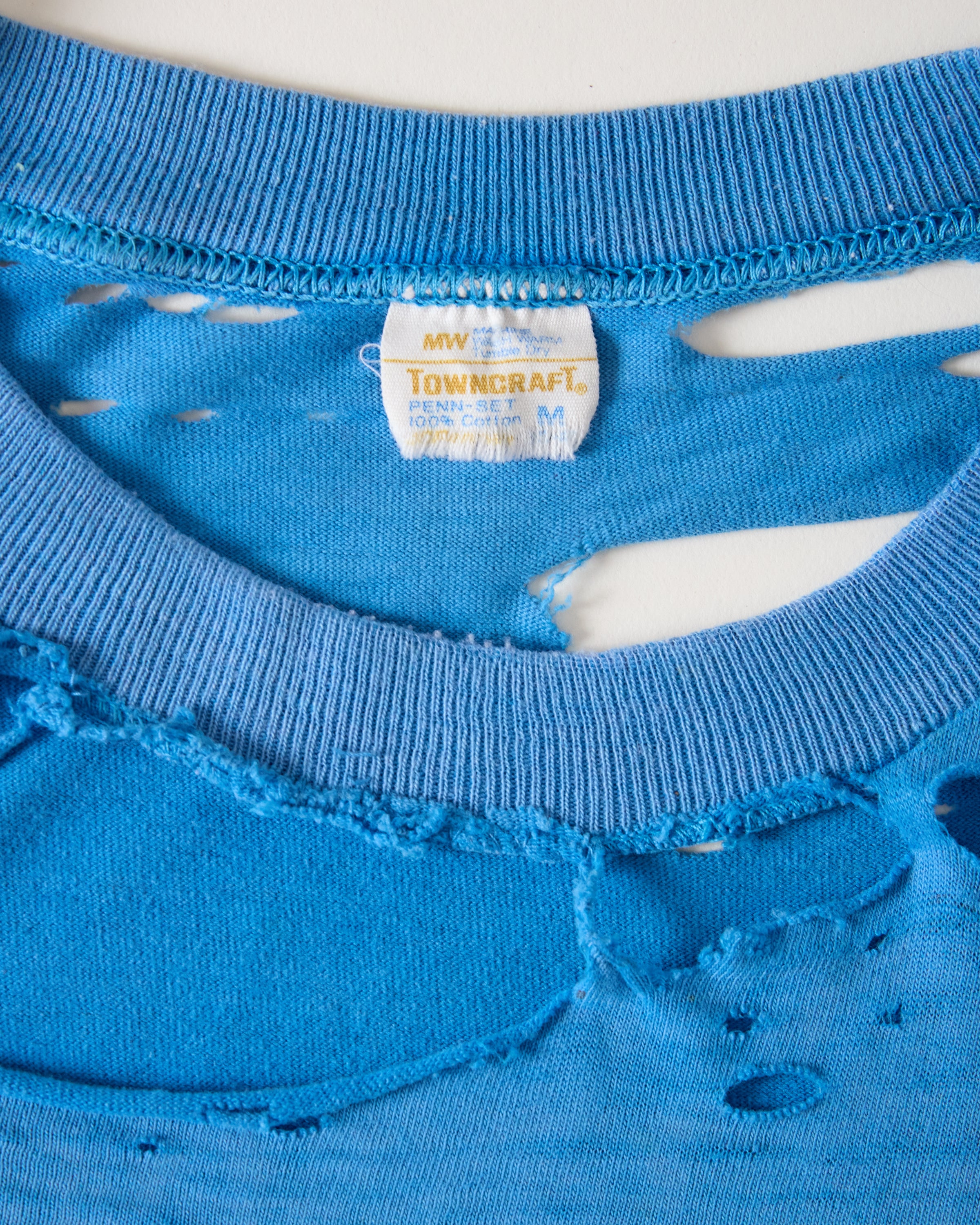 1970s Thrashed Pocket T-Shirt - Faded Olympic Blue - M/L