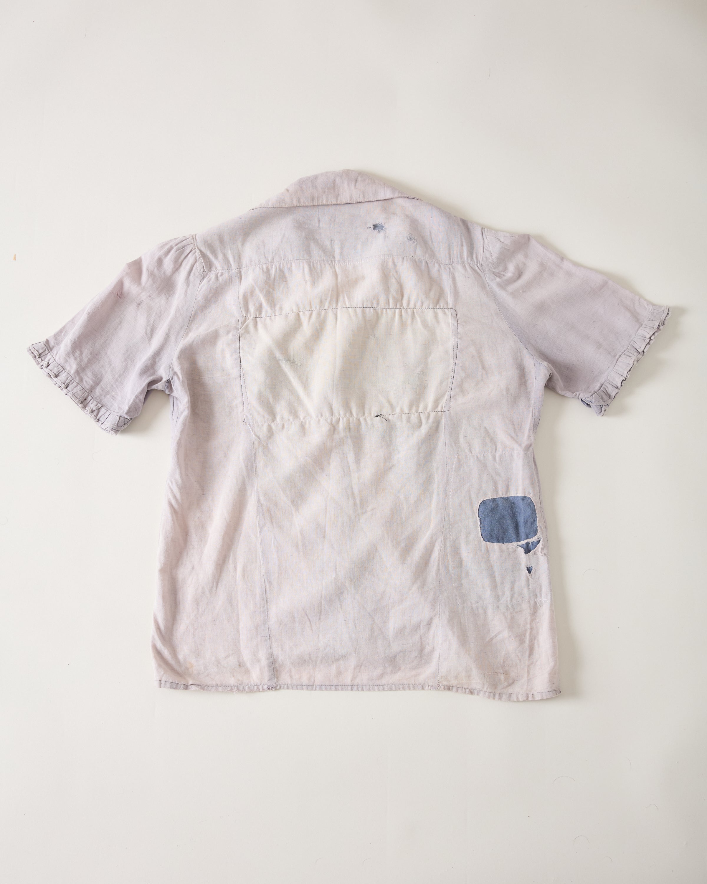 1940/50s Distressed & Repaired Women’s Linen Work Shirt - Faded Mauve/Grey - S/M